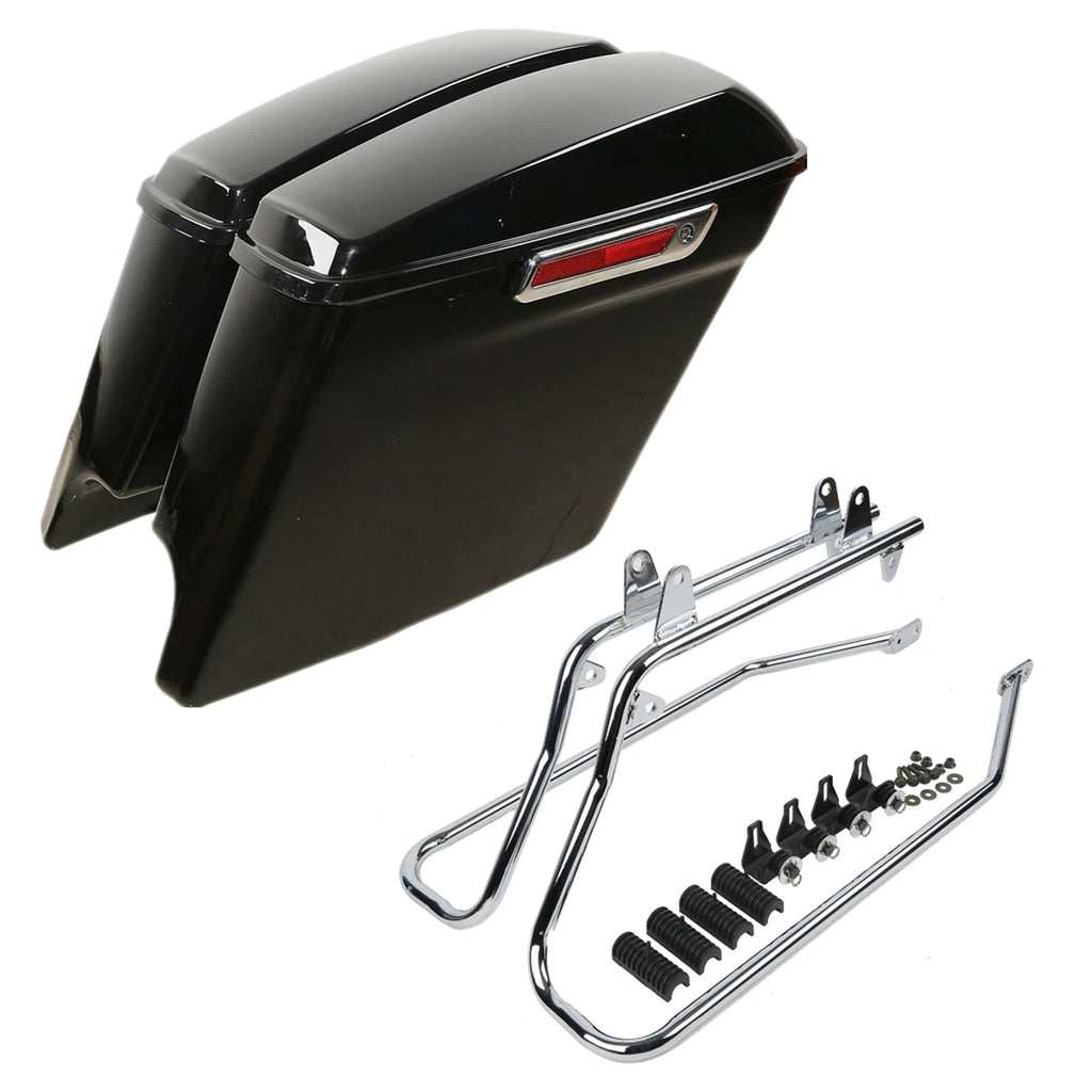 5" Extended Black Saddlebag & Chrome Conversion Bracket for Harley Softail (1986–2017)