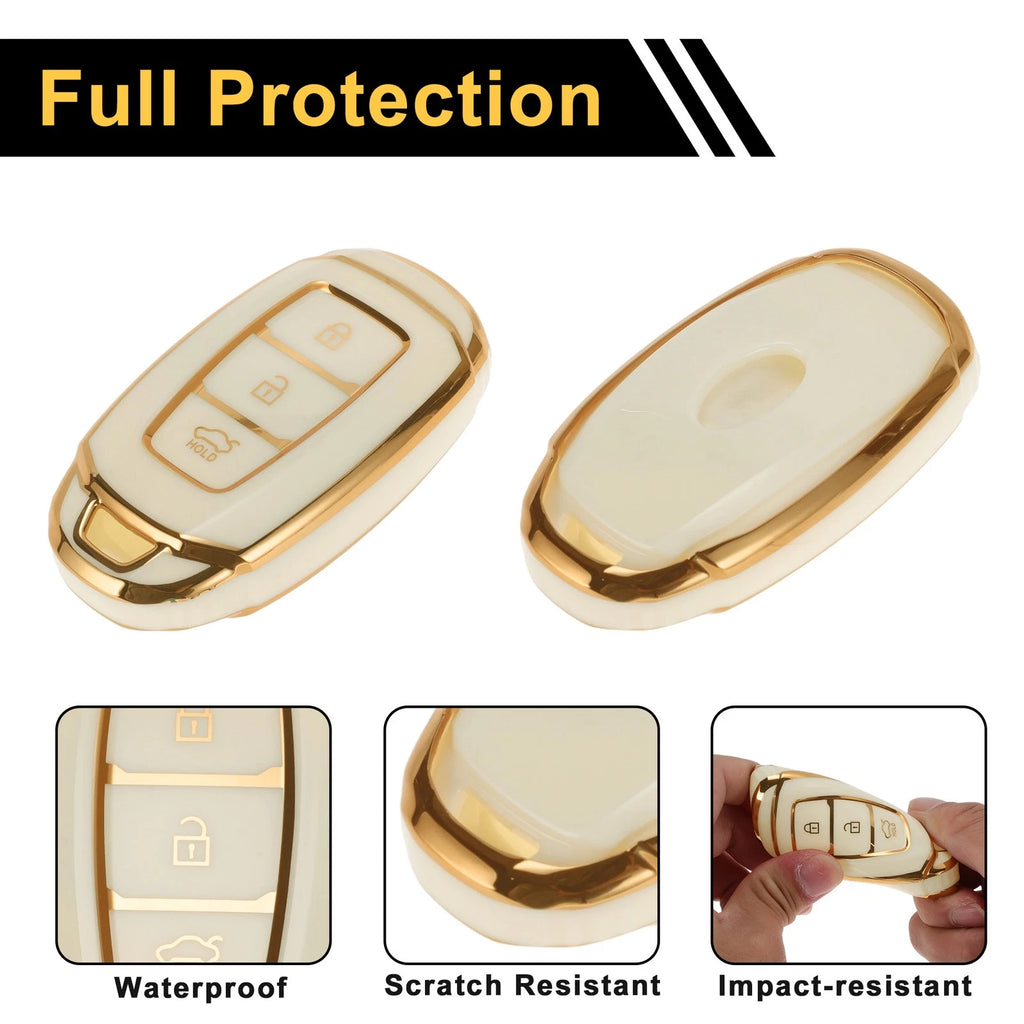 White Gold Edge Car Key Case for Hyundai i10 (2010–2023) - 3 Buttons