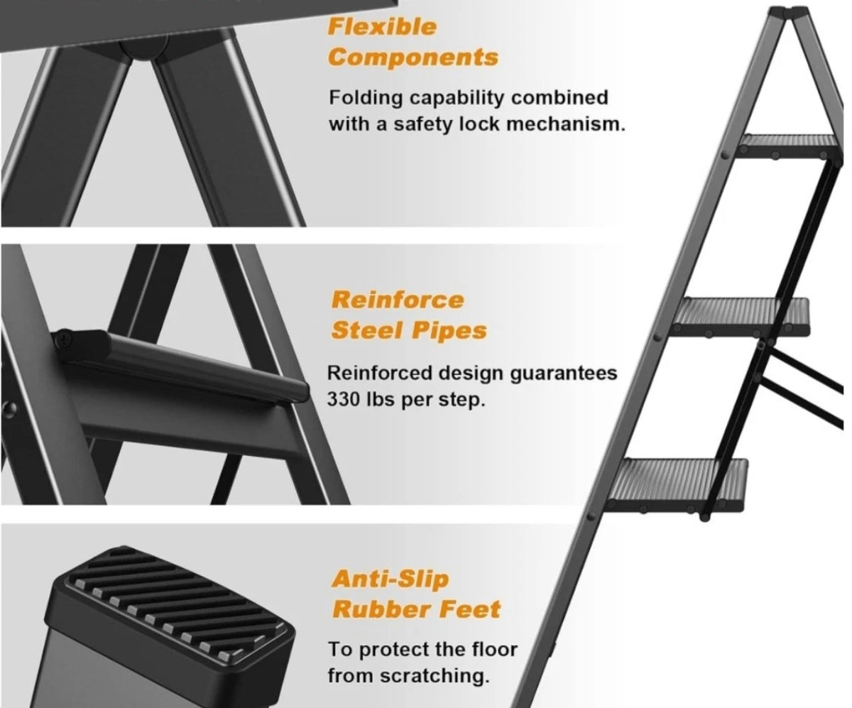 4-Step Folding Ladder with Wide Anti-Slip Pedal