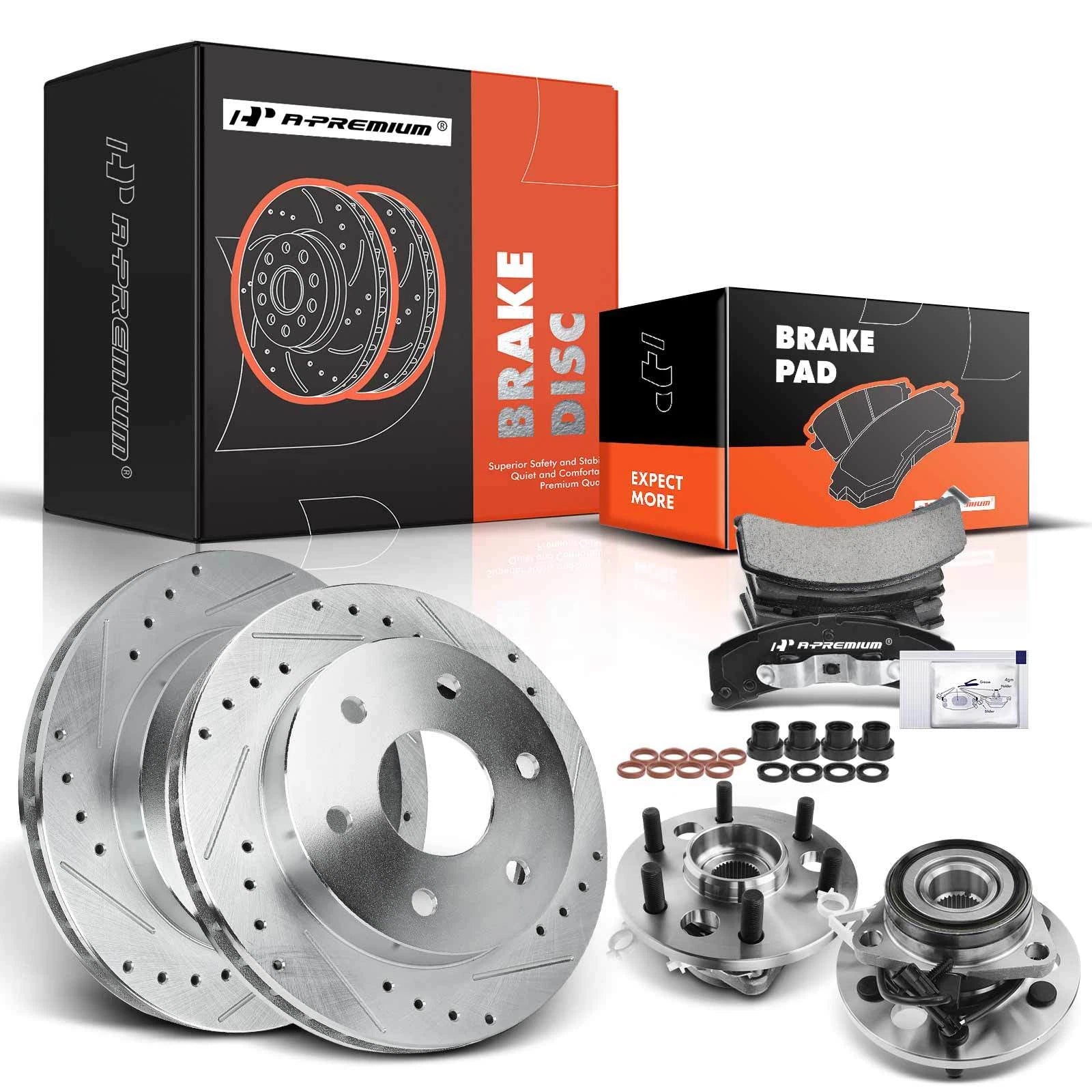 Set of 8 Front Drilled Rotors & Pads for Cadillac Chevy GMC (4WD)