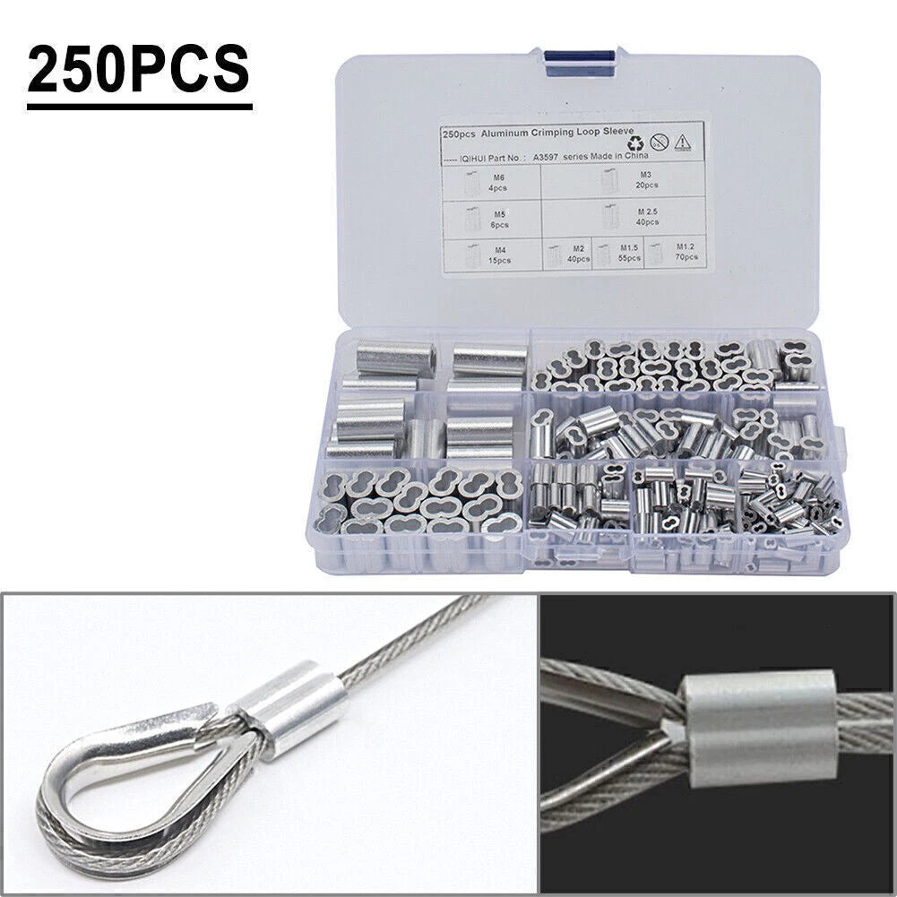 Set of 250 Double Barrel Ferrule Crimping Loop Sleeves for Wire Rope Cable