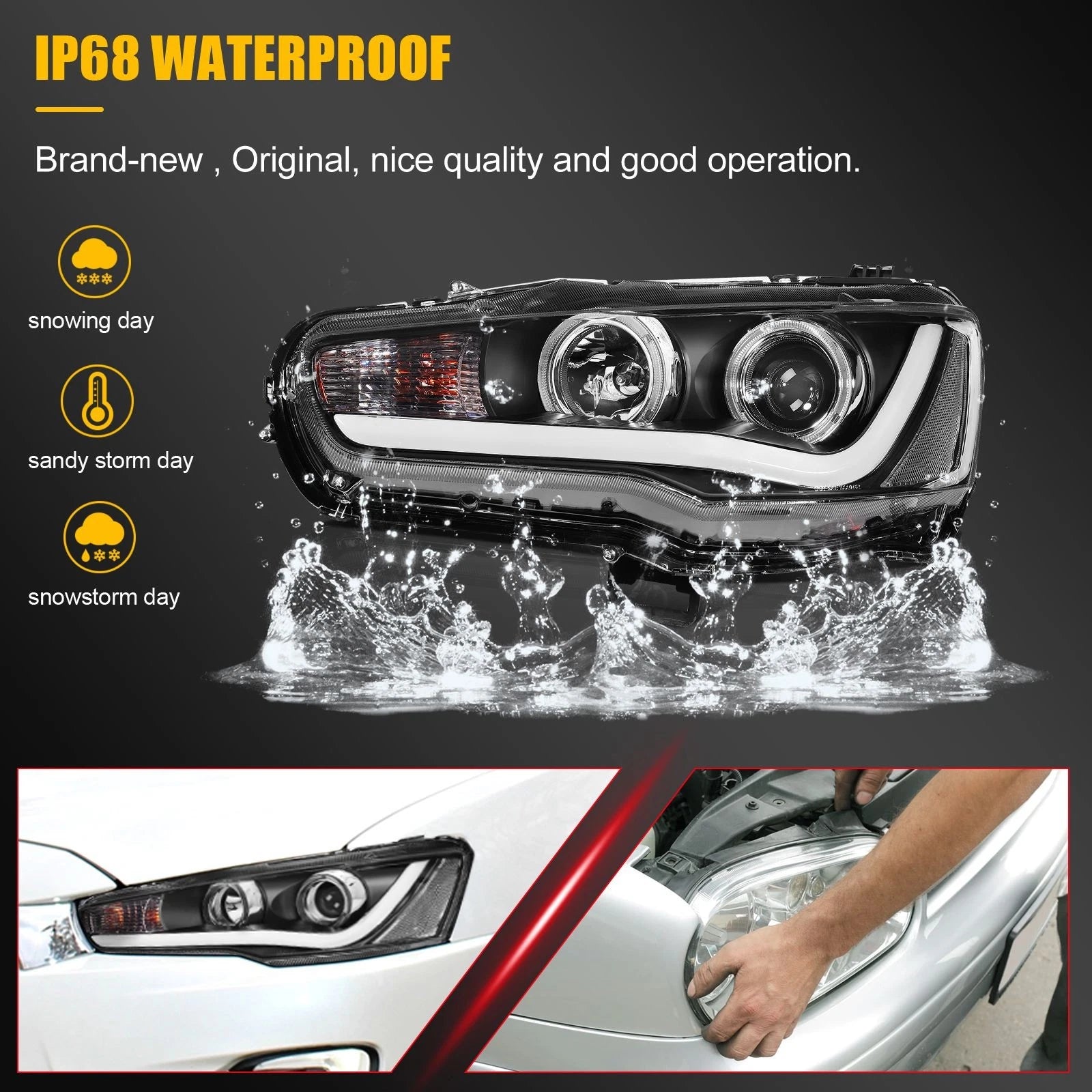2X Headlight Assembly for Mitsubishi Lancer EVO (2008–2017)