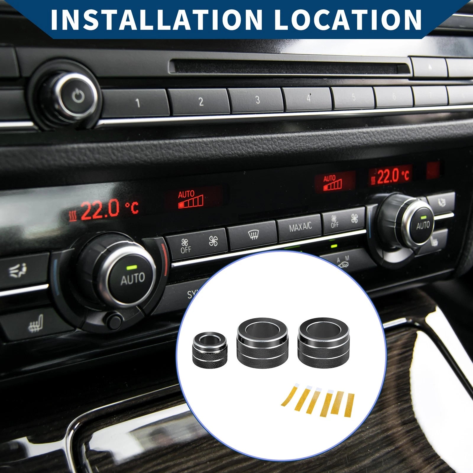 Set of 3 AC Radio Volume Control Switch Knob Cover Rings for BMW F10 (2008–2015)