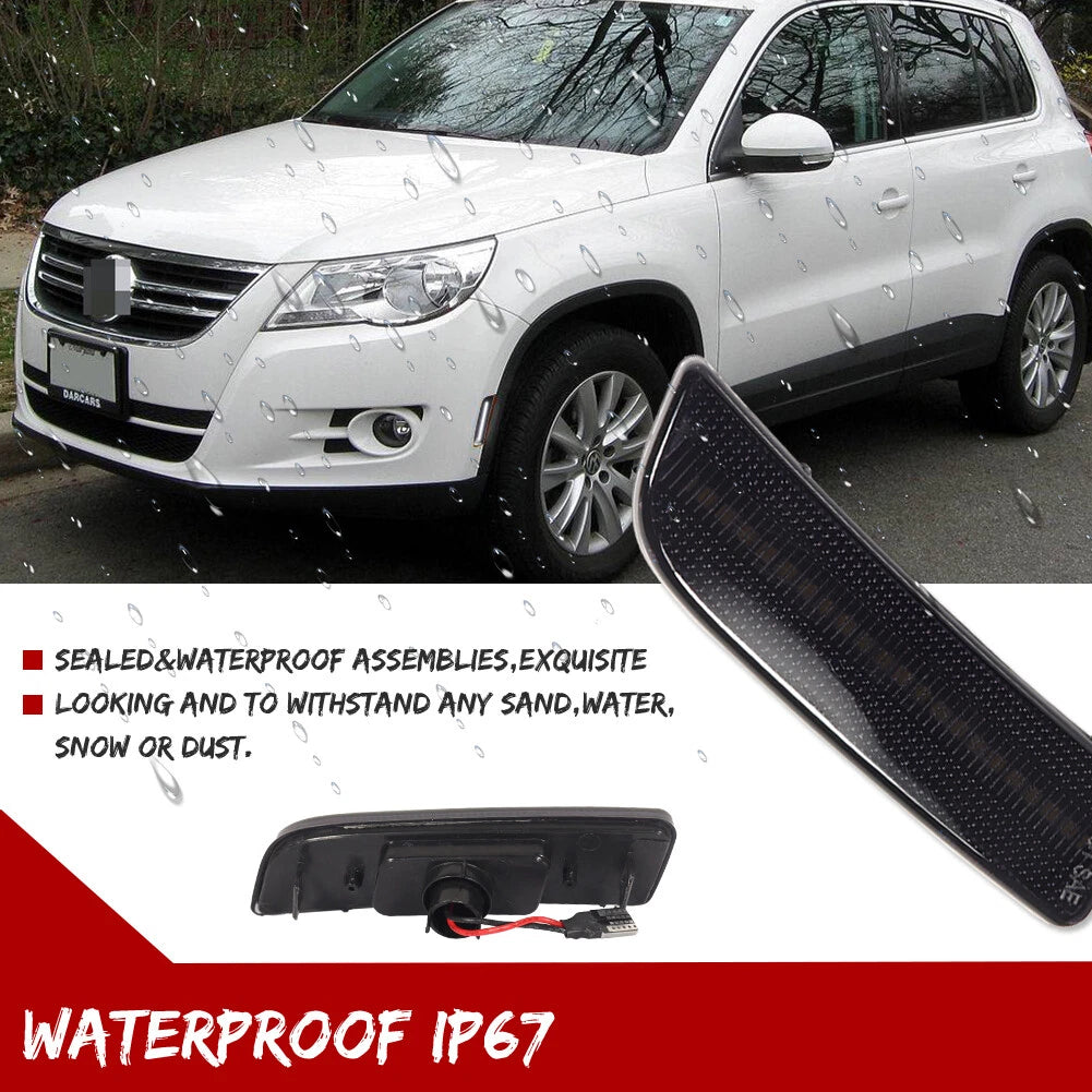 2X Smoked White LED Front Bumper Side Marker Light for VW Tiguan (2009–2017)