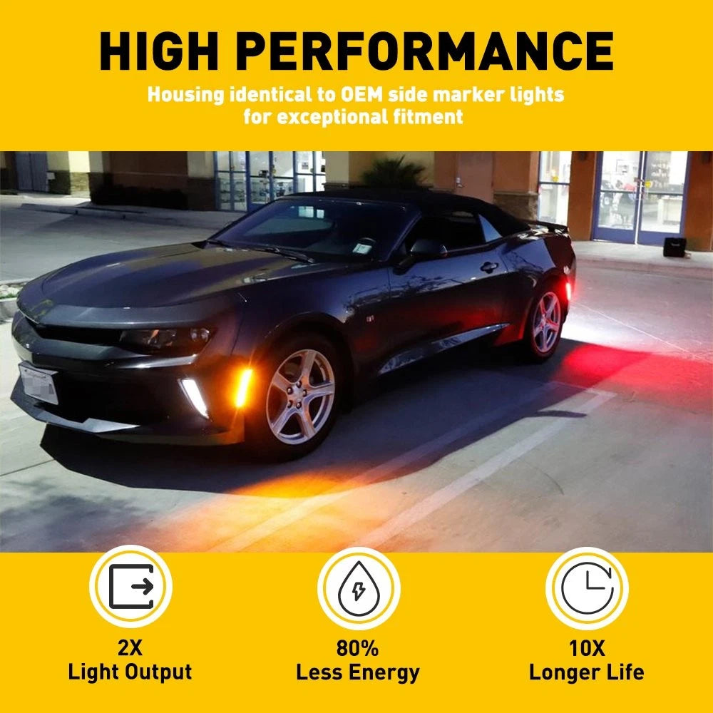 Front LED Rear Bumper Side Marker Lamp Light Smoked for Camaro Chevy (2010–2015)