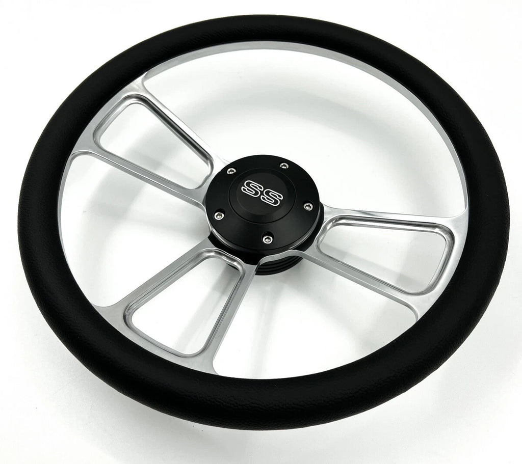 Polished Leather Steering Wheel Black Horn for 1974–1994 Chevy Truck