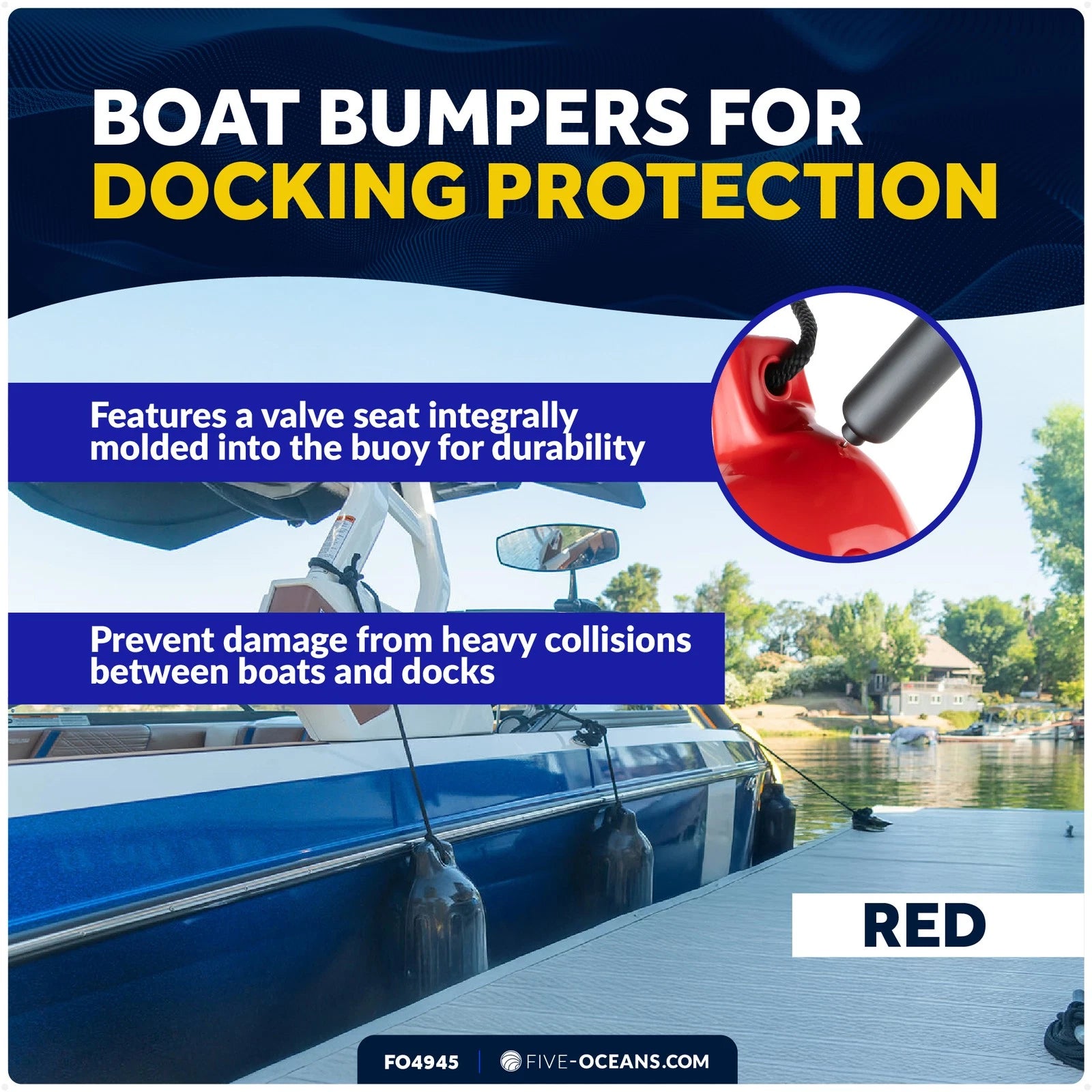 2-Pack Twin Eye Ribbed Boat Fenders 6.5 x 23-Inch, Red
