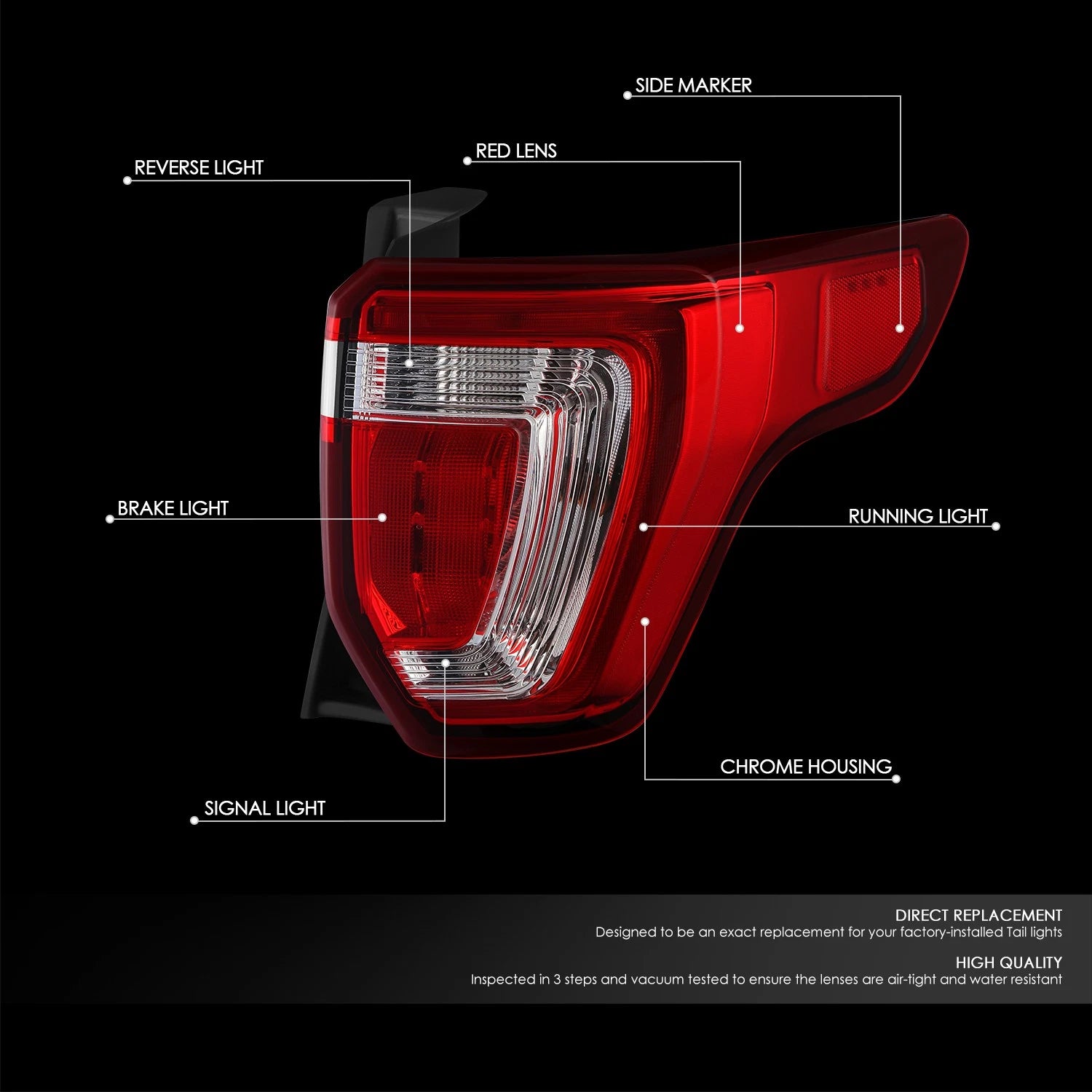 Chrome Red LED Taillight Assembly for Ford Explorer (2016–2019)
