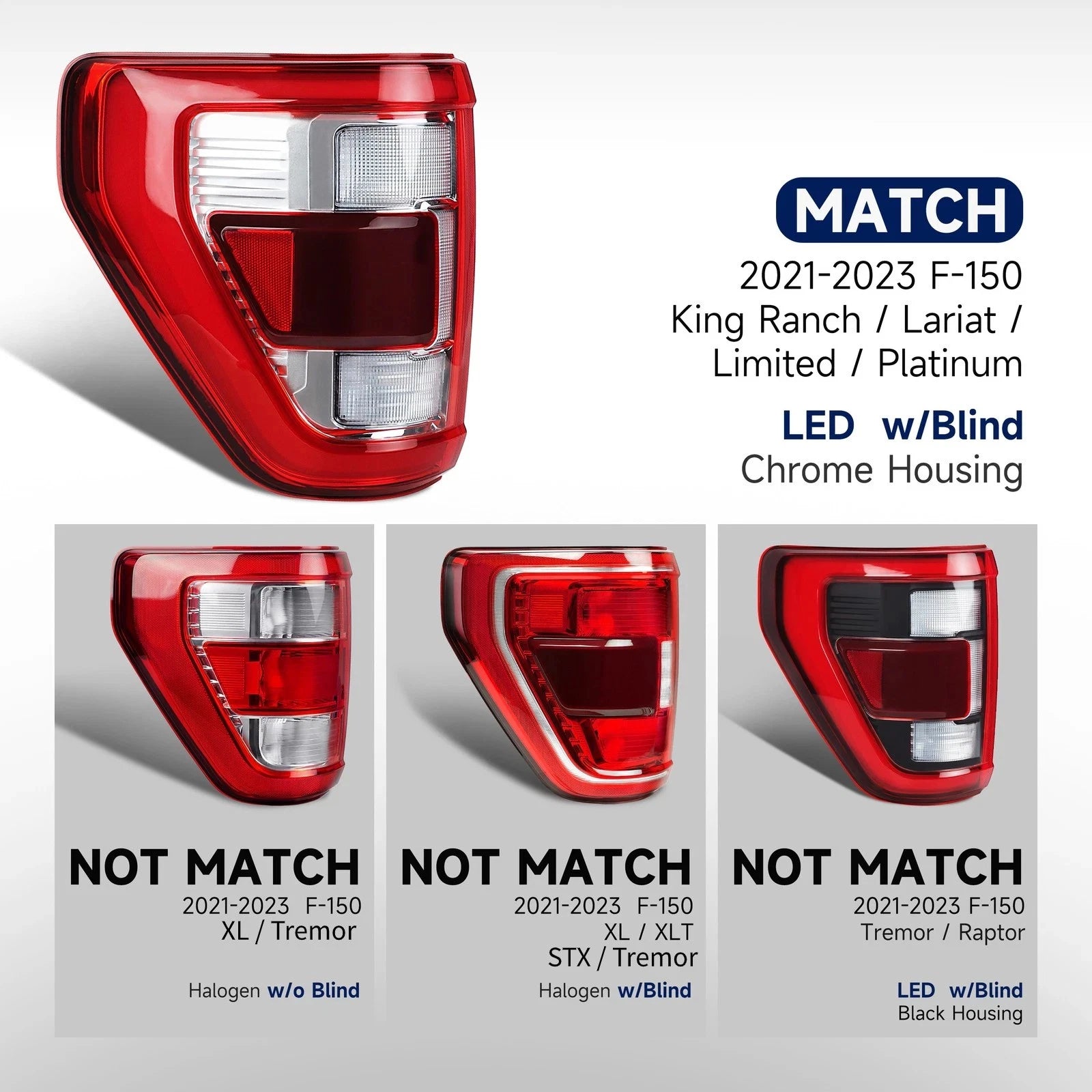 Full LED Tail Light for Ford F-150 (2021–2023) Chrome with Blind Spot