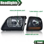 Black Headlights and Amber Corner Lights for Ford F150/Expedition (1997–2003)