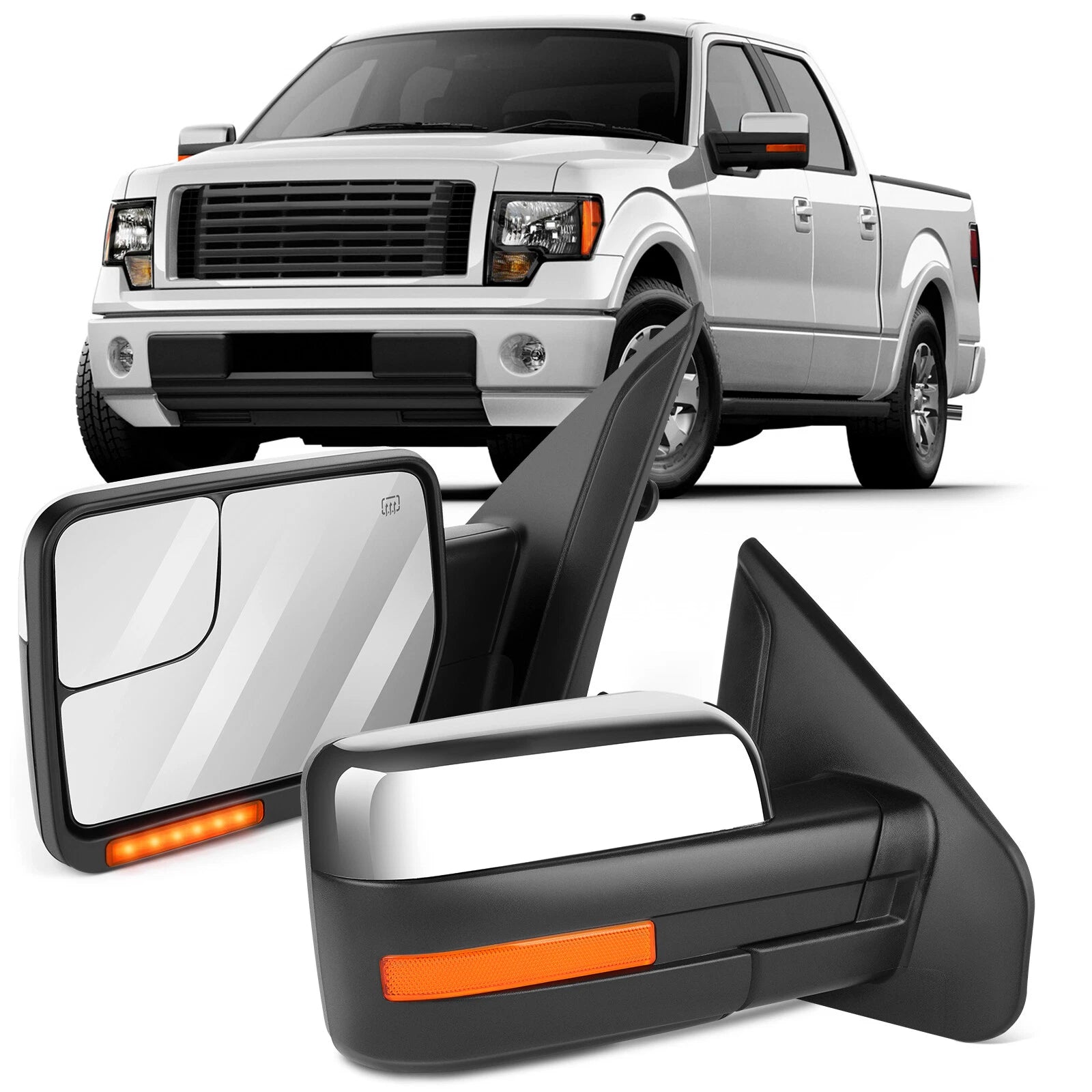 Set of 2 Power Heated Chrome Tow Mirrors for Ford F150 (2004–2014)