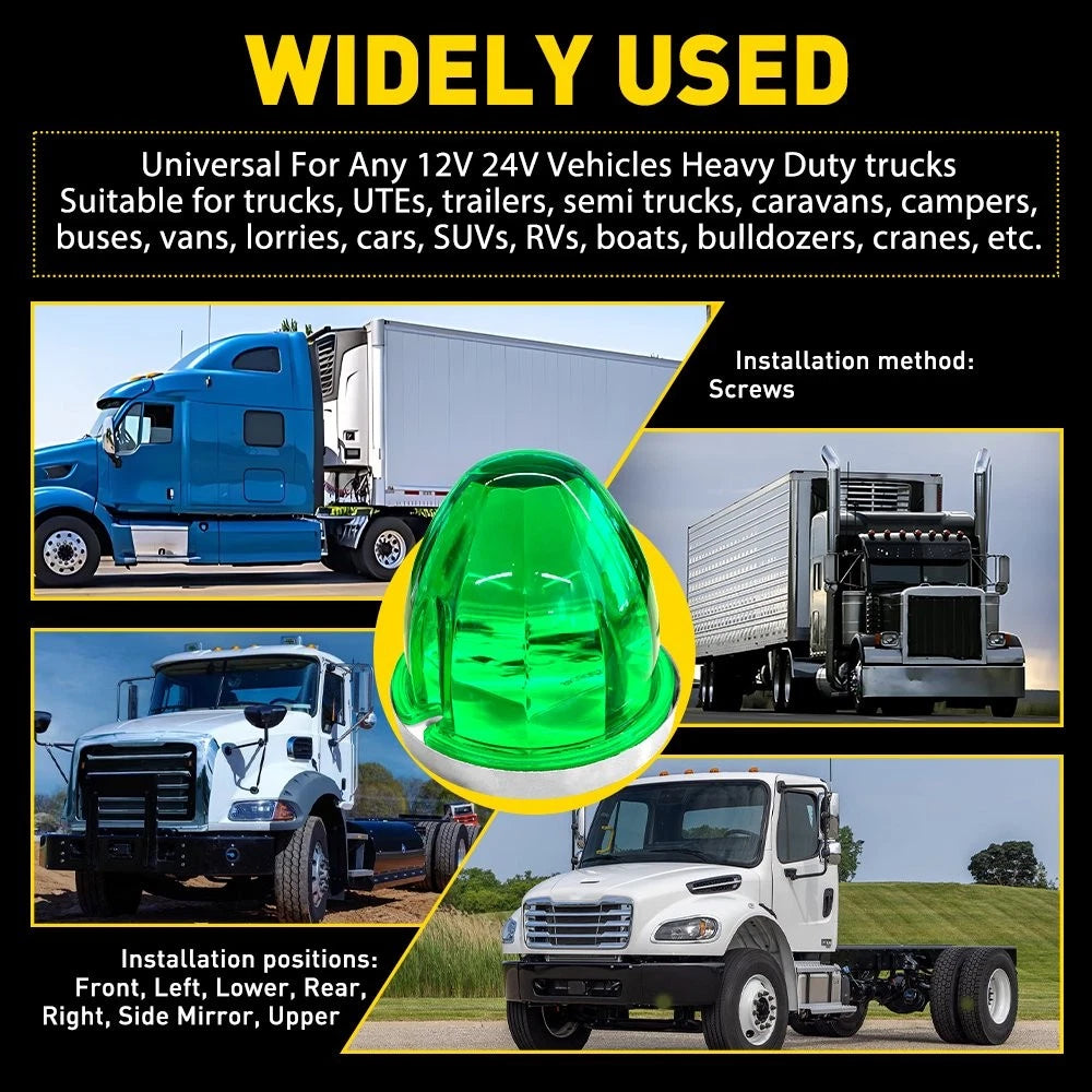 8X Green LED Watermelon Marker Light for EJ (12V-24V) Chrome Housing Waterproof