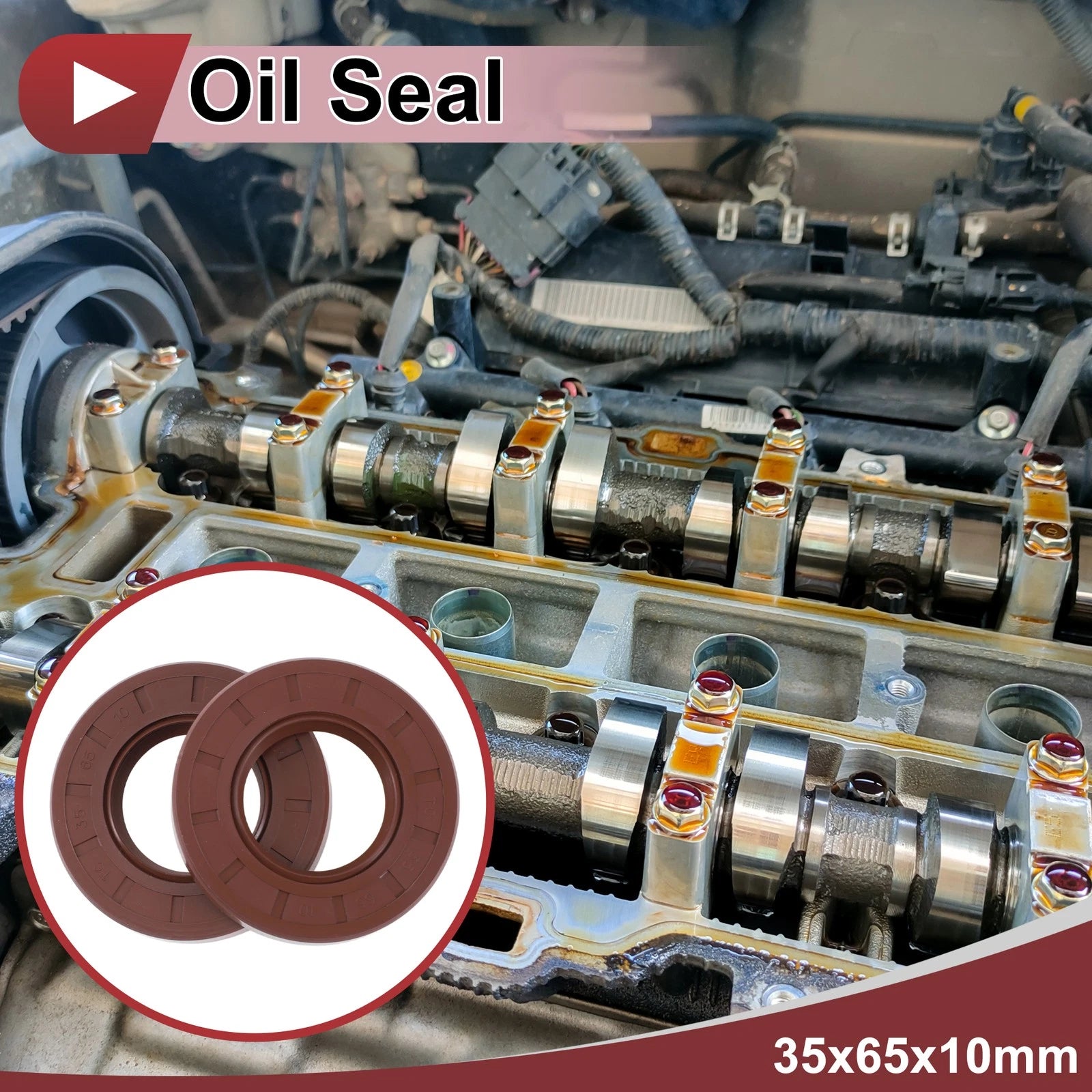 2X Oil Seal Ring for Rotary Shaft 35x65x10mm FKM Rubber