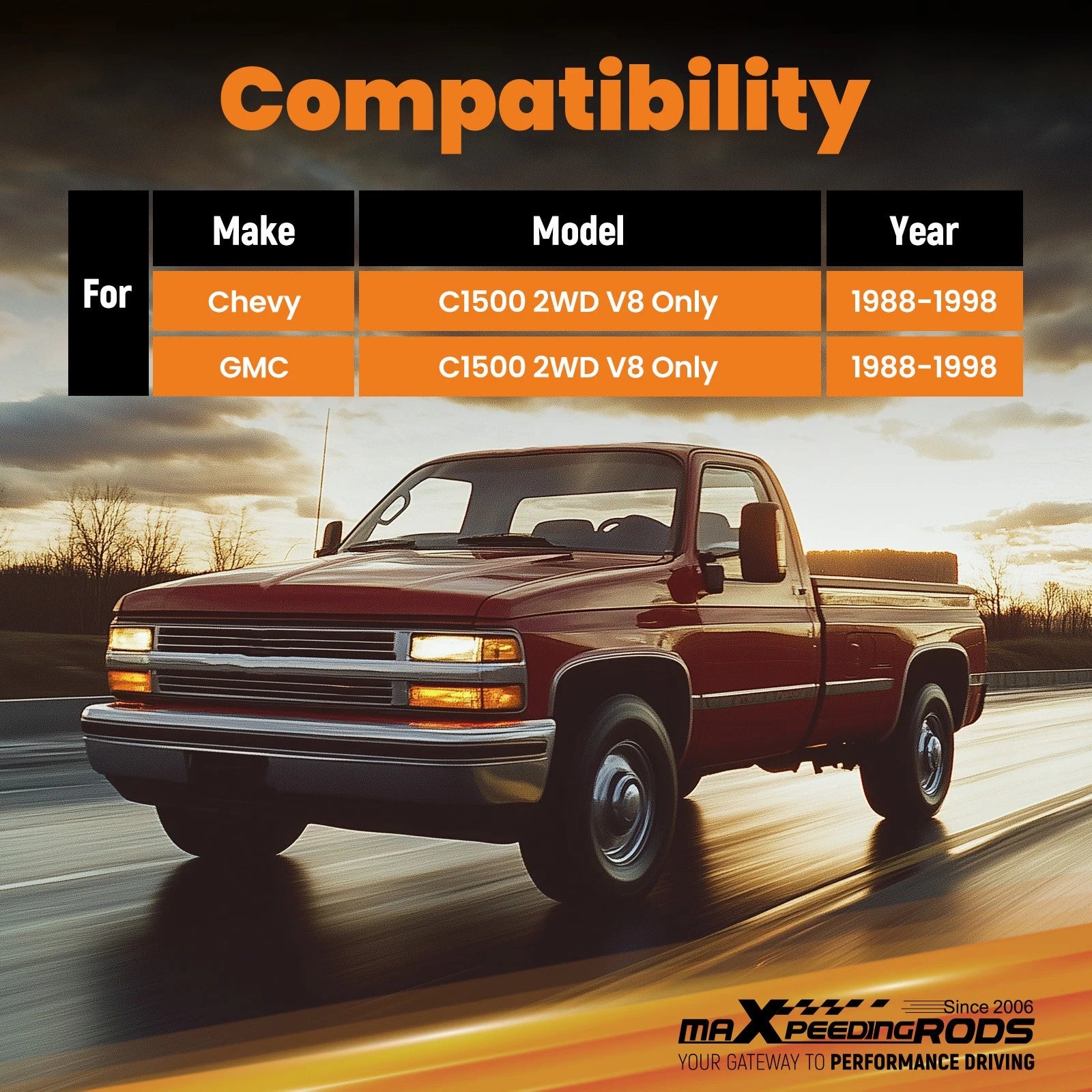 2" Front Lowering Drop Coil Springs for Chevy GMC C1500 2WD V8 (1988–1998)
