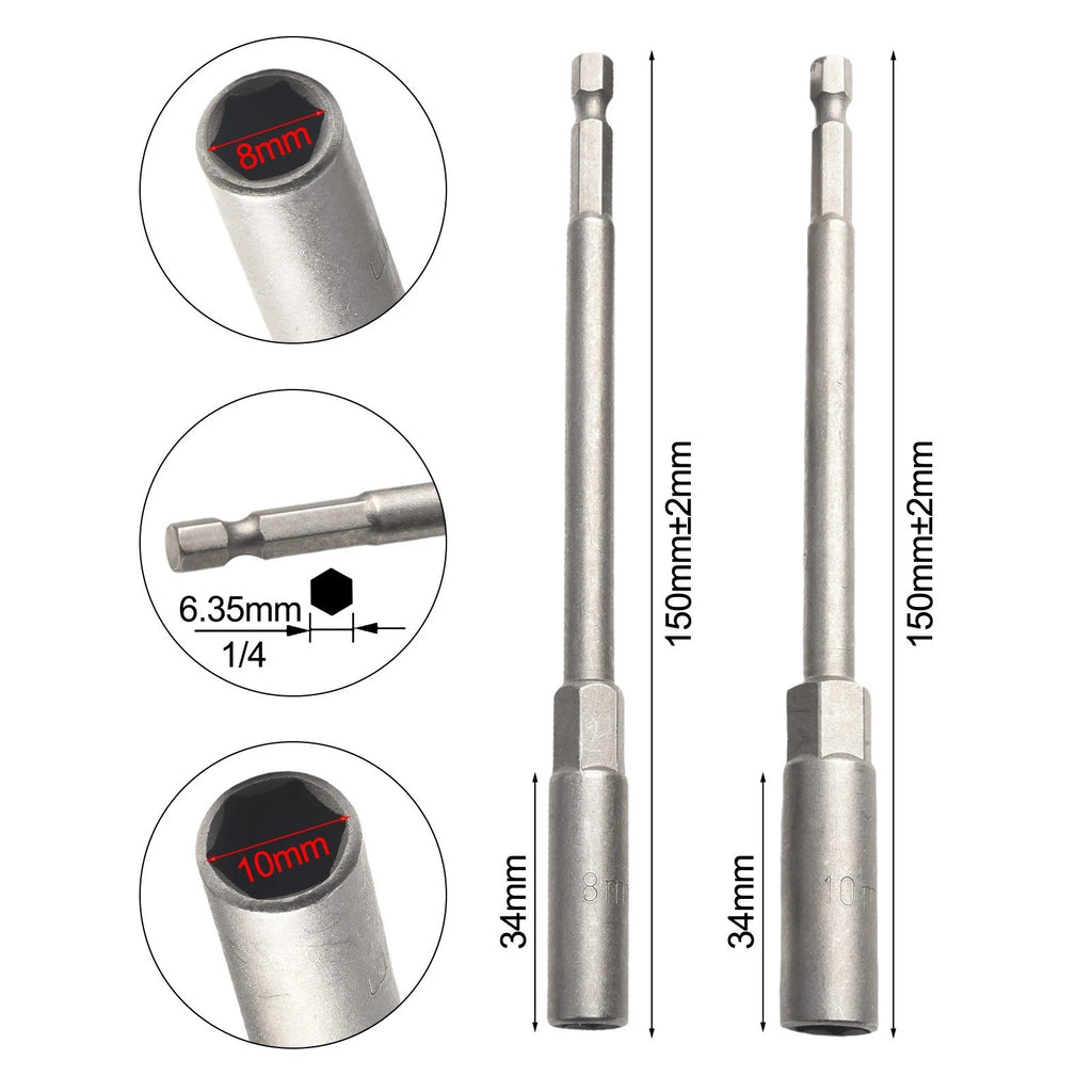 Set of 2 Heavy Duty Hex Socket Nut Drivers for Industrial Applications