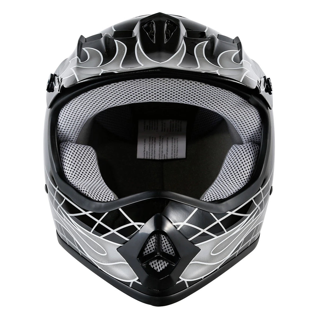 Youth ATV Motocross Black Skull Helmet with Goggles & Gloves (S/M/L/XL)