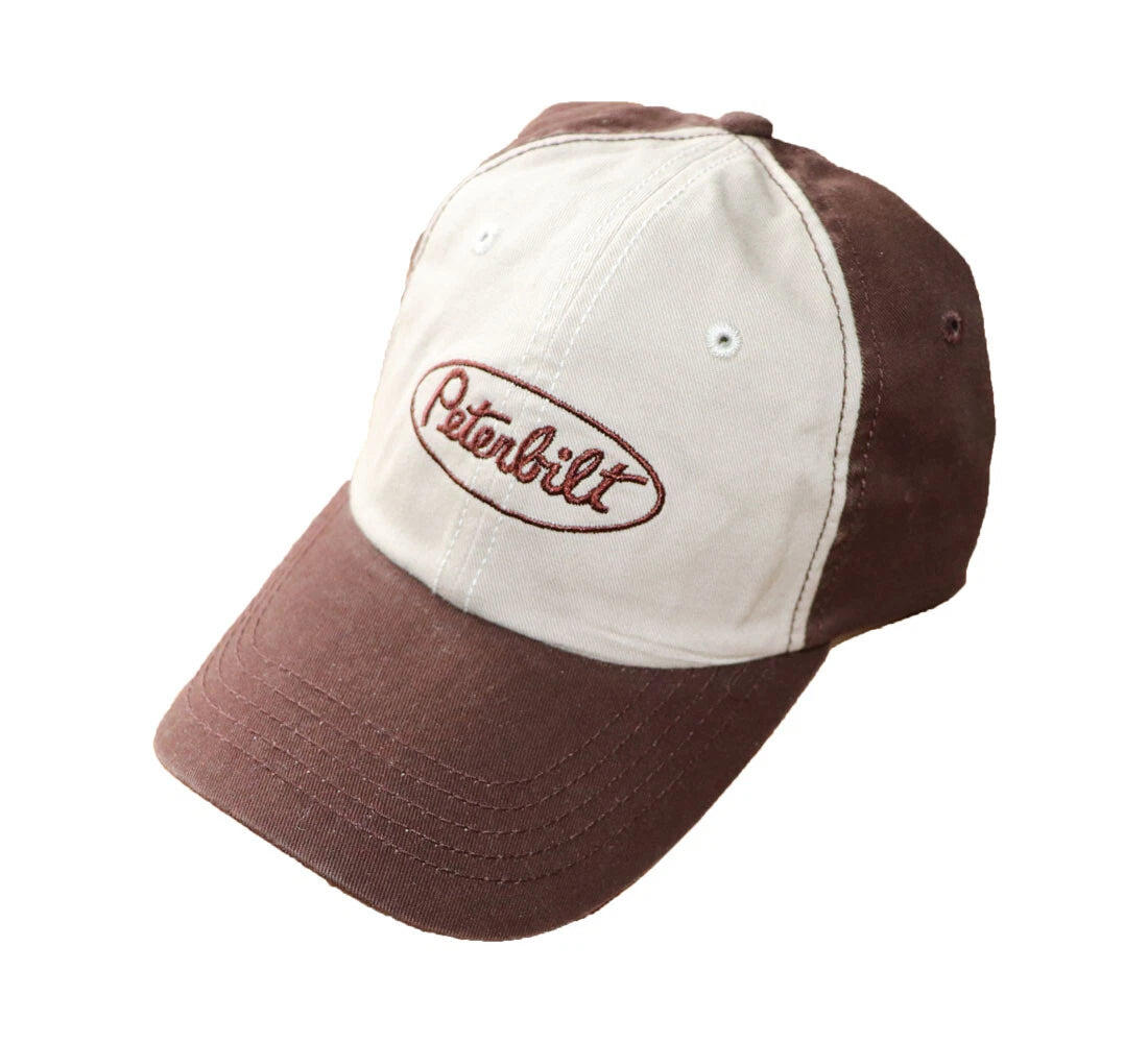 2X Washed Brown Twill Cap for Peterbilt Trucks (Adjustable)