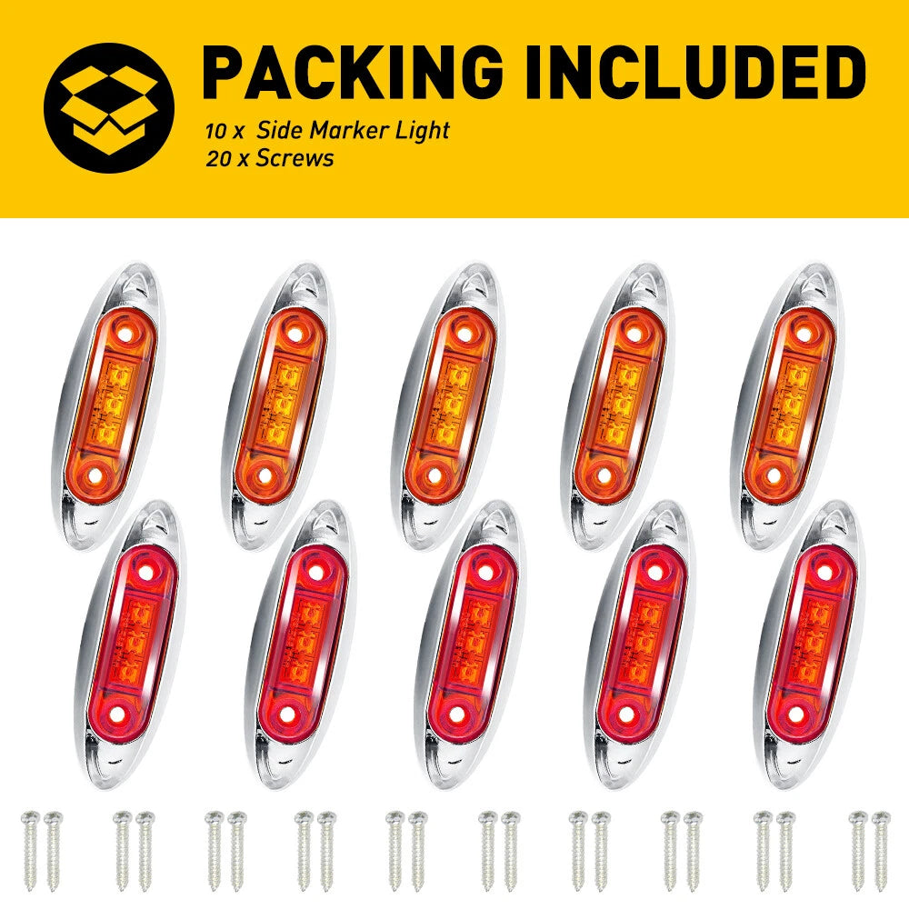 10X Red Amber Side Marker Lights for Truck Trailer