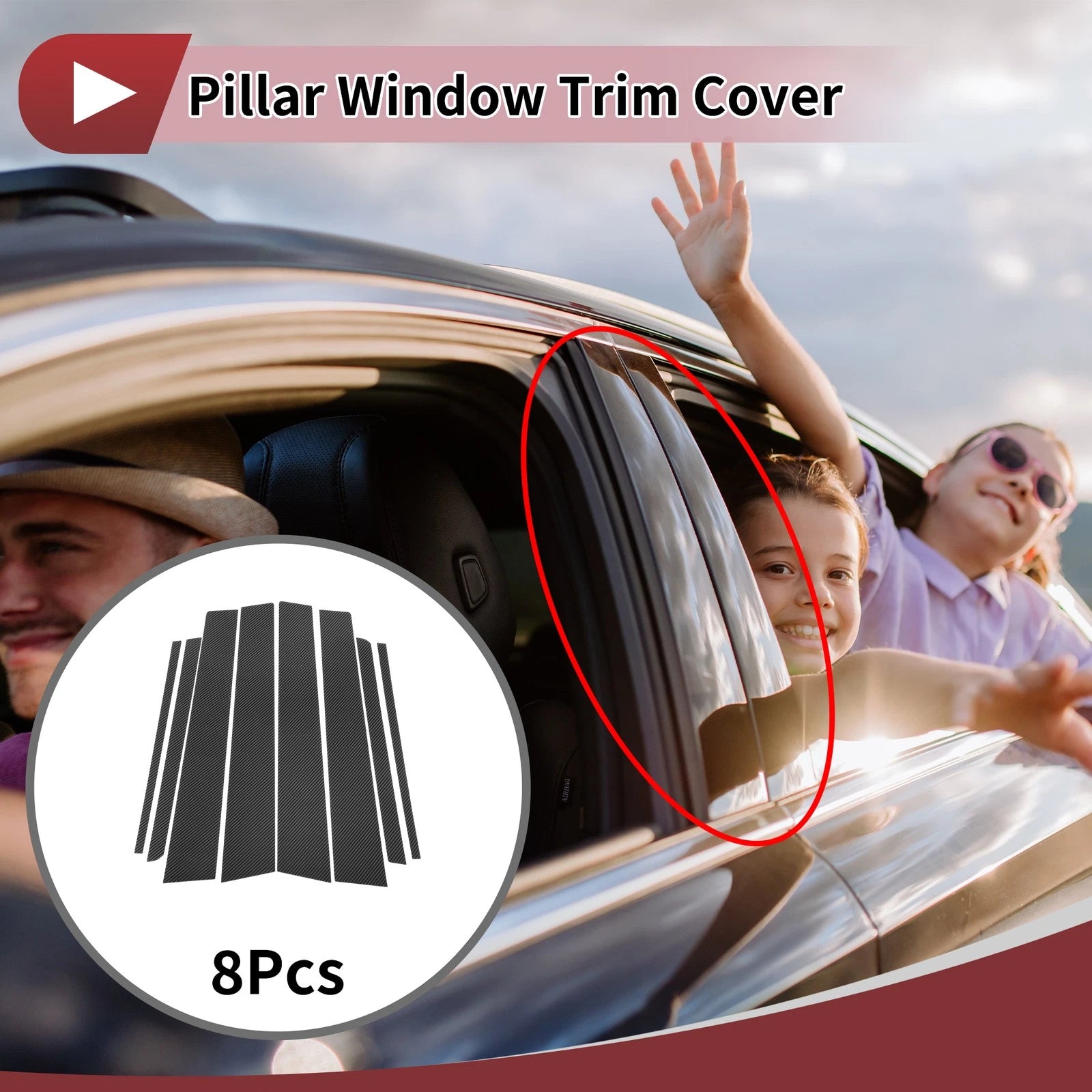 8 Pcs Car Door Pillar Window Trim for Toyota Verso/EZ (2012–2015) Carbon Fiber