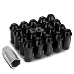20 PCS Open End M12x1.5 50mm Tall Black Aluminum Lug Nuts + Adapter
