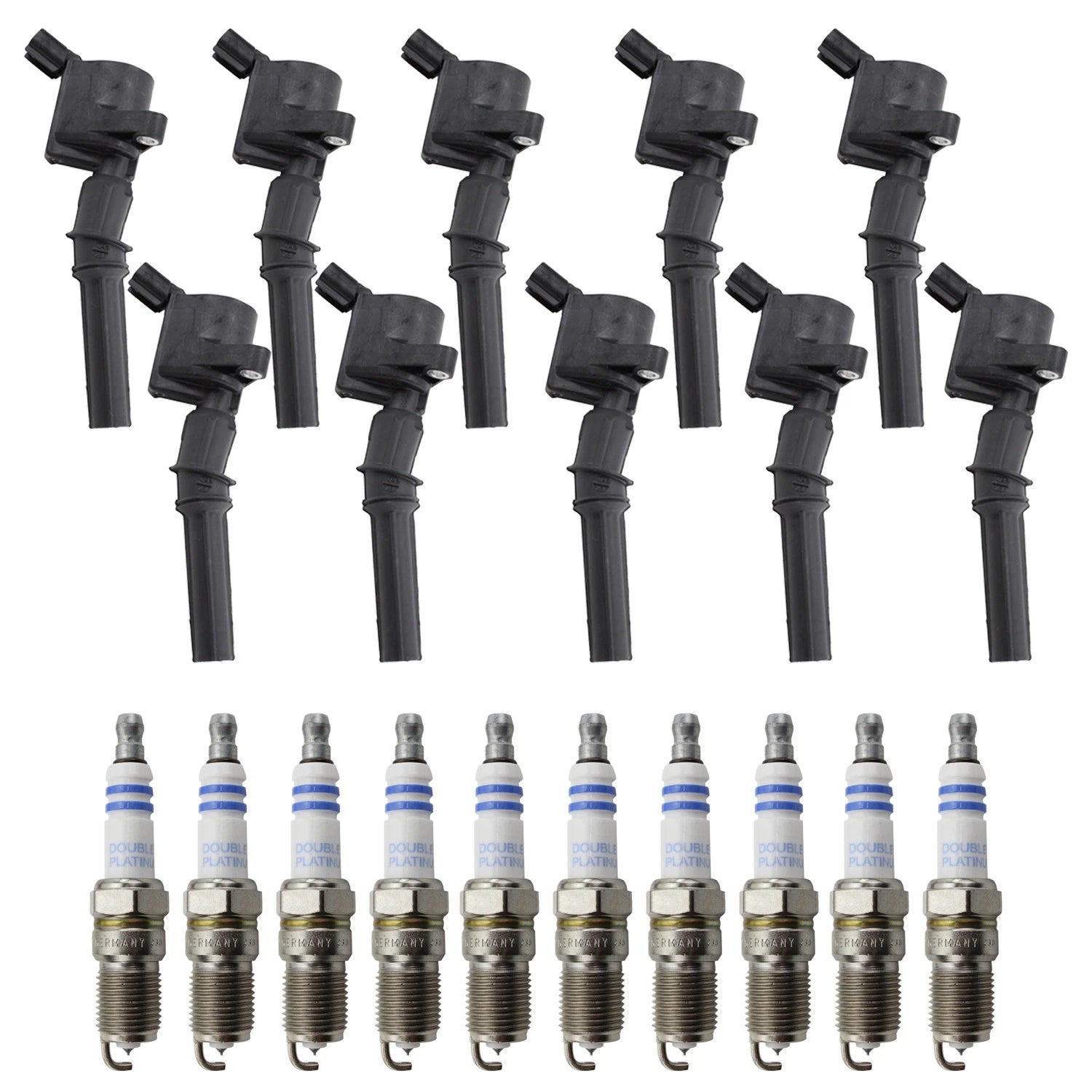Set of 10 Ignition Coils & Spark Plugs for Ford E-350 Club Wagon (1995–2002)
