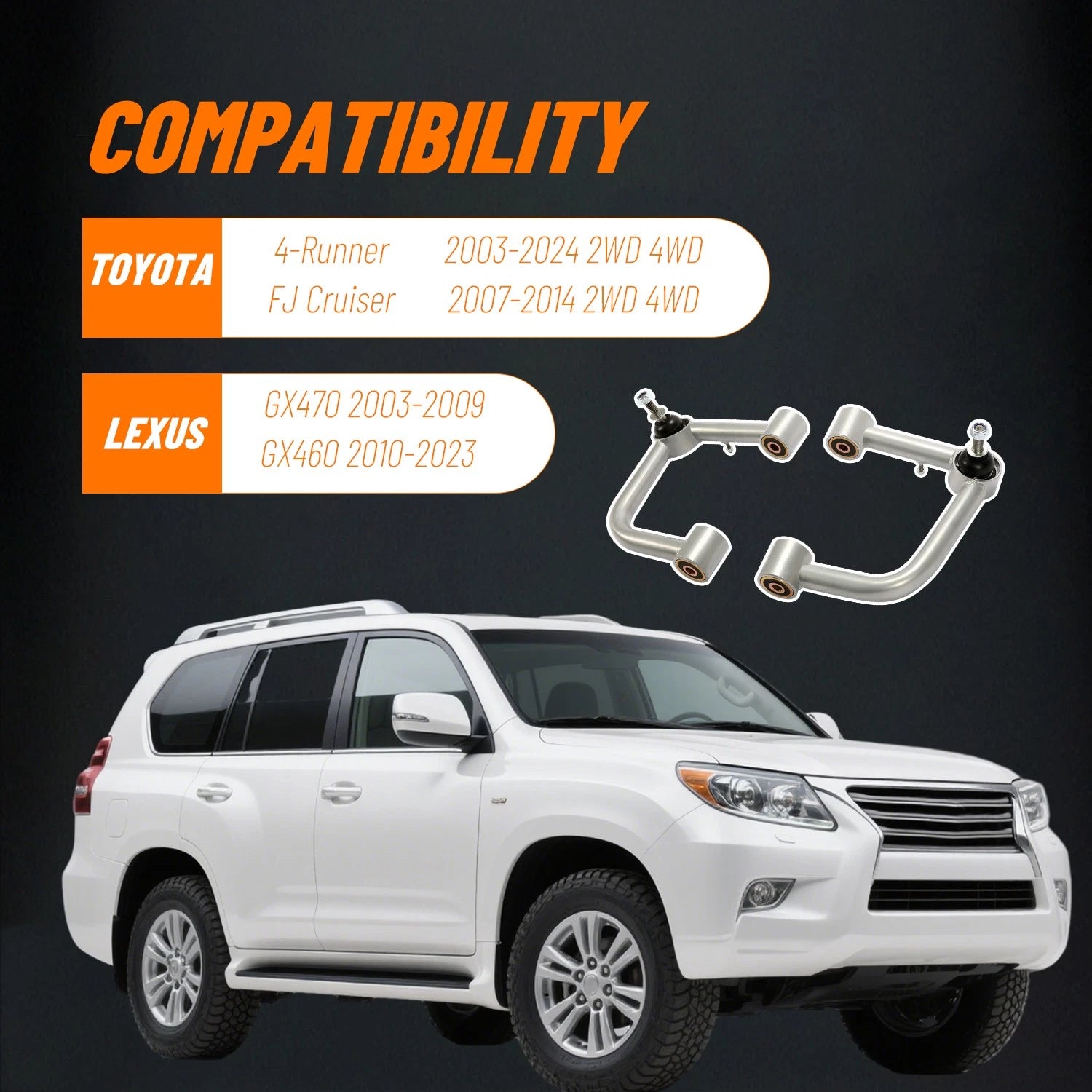 2X Front Upper Control Arm for Toyota 4Runner Cruiser (2003–2023)