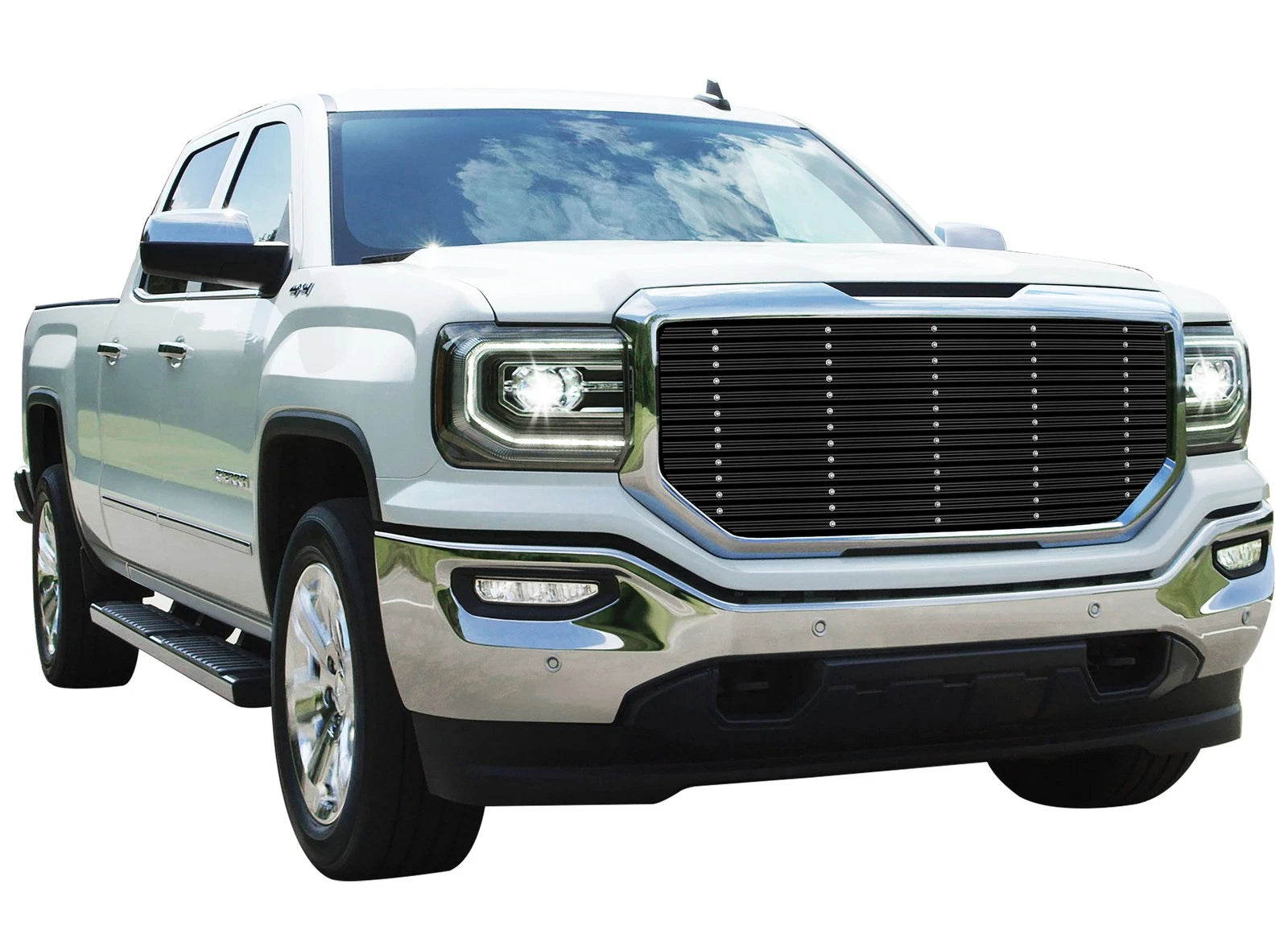 Upper Black Wide Rivet Billet Grille Insert for GMC Sierra 1500 (2016-2018)