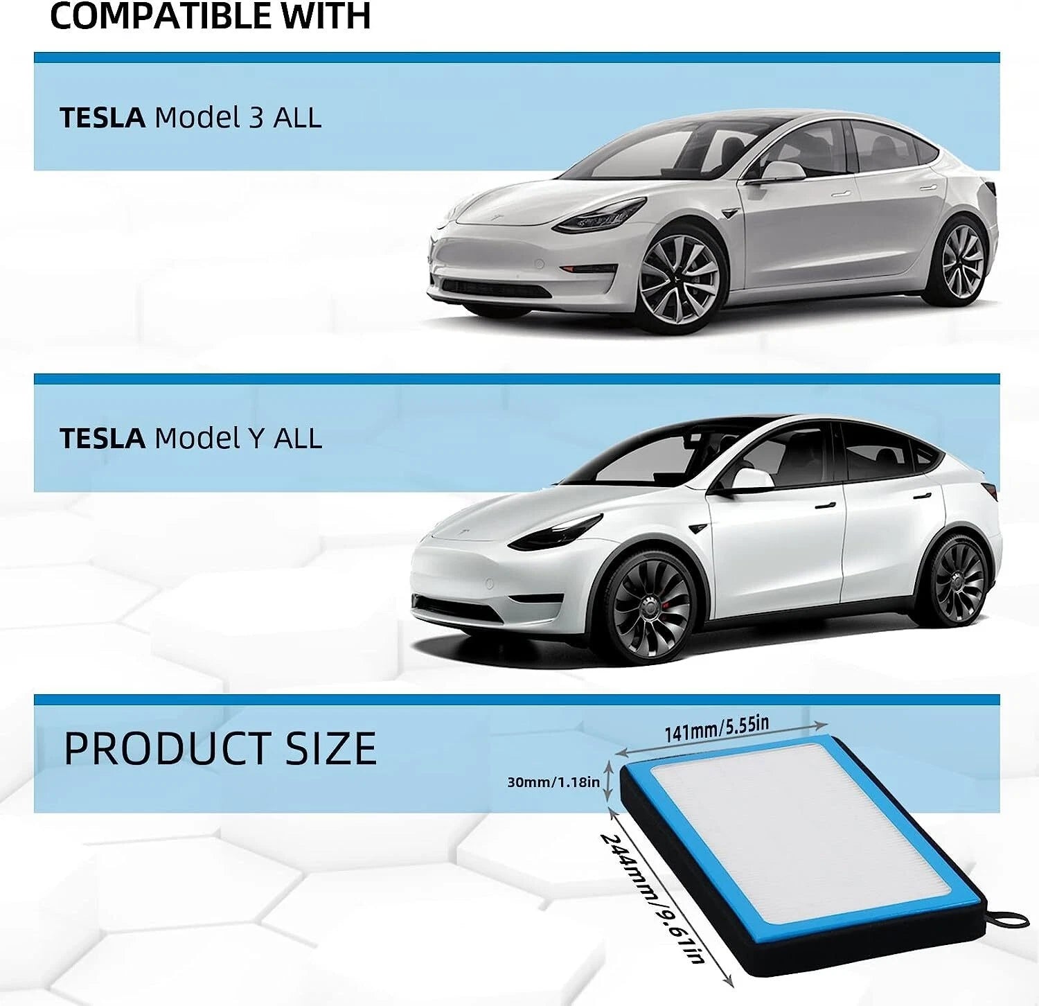 CA076-1 HEPA Cabin Air Filter for Tesla Model 3 Model Y (2017–2022)