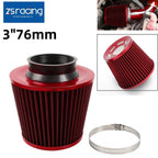 3" 76mm High Flow Inlet Cold Air Intake Cone Replacement Filter Red