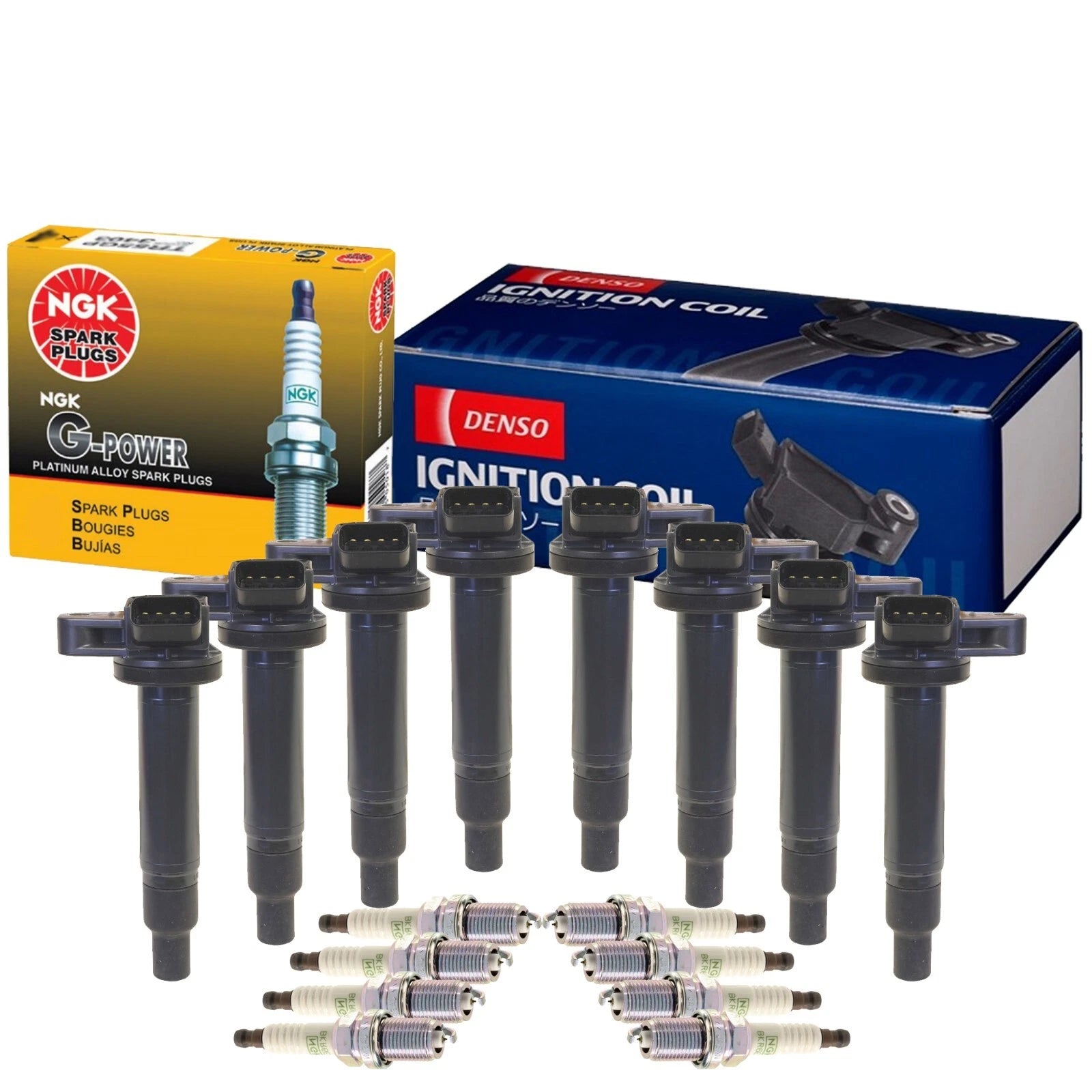 Set of 8 Denso Ignition Coils & NGK Spark Plugs for Lexus Toyota V8