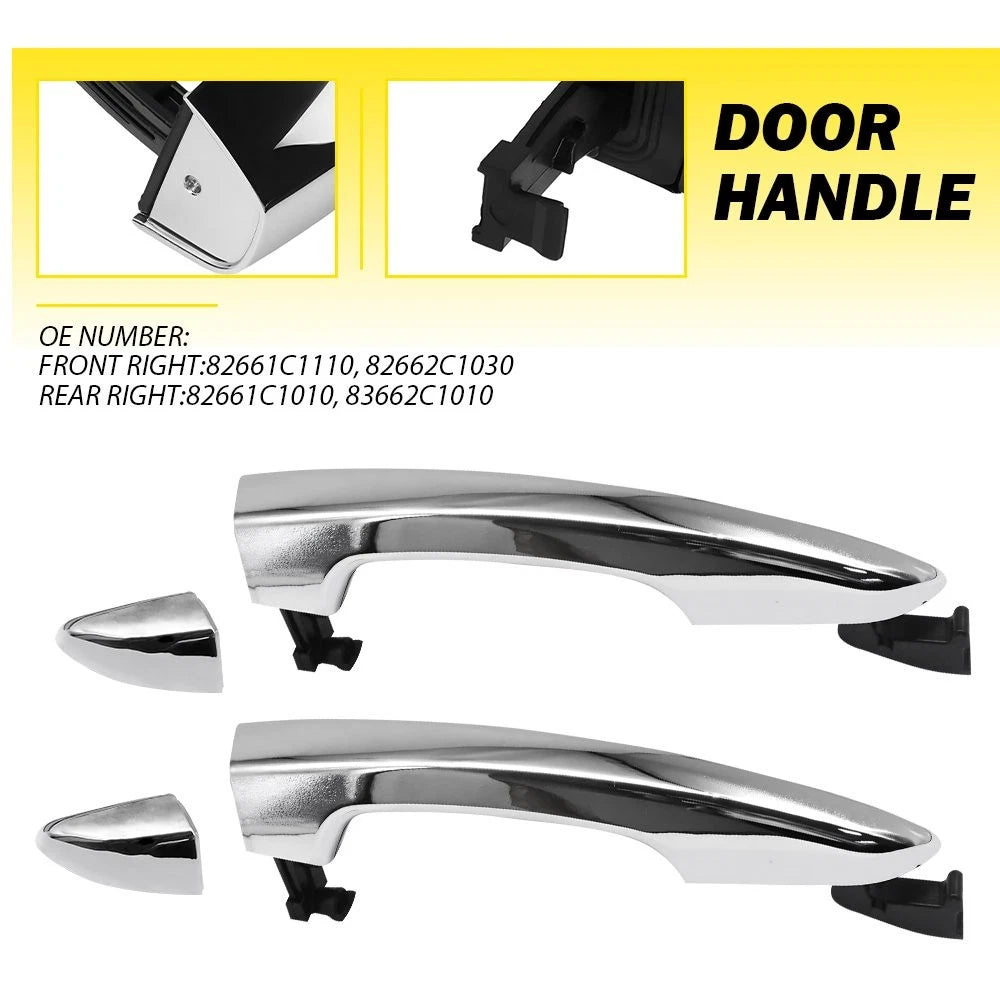 Set of 2 Front Rear Passenger Side Door Handles w/Cap for Hyundai Sonata (2015–2019)