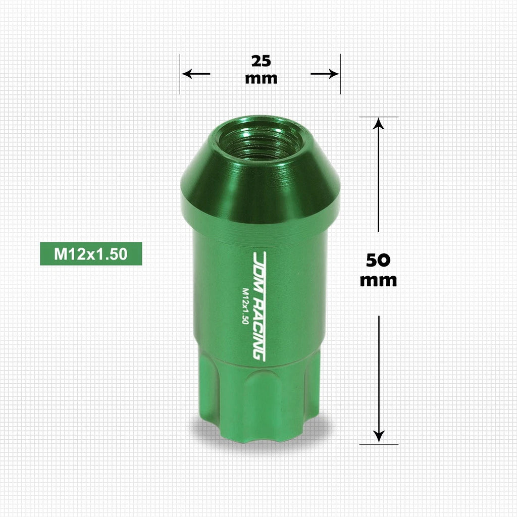 20Pc M12X1.5 Green JDM Open End Aluminum Spline Wheel Lug Nut Set