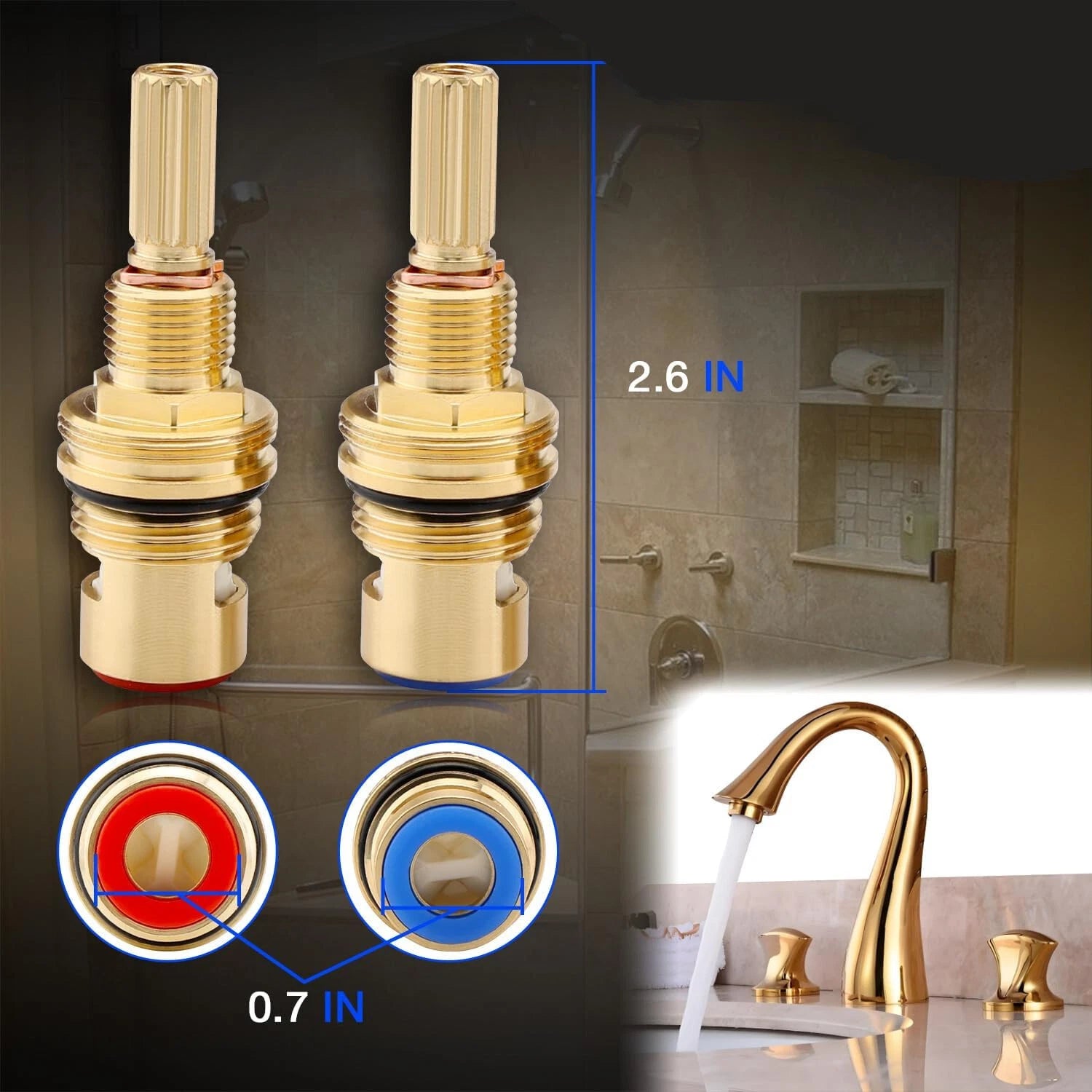 Set of 2 Brass Ceramic Valve Cartridges for