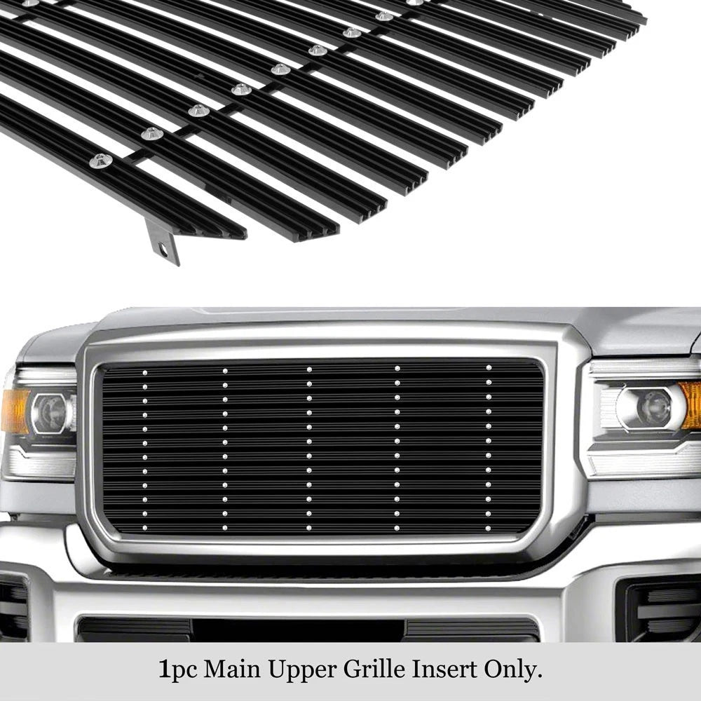 Upper Black Wide Rivet Studs Billet Grille for GMC Sierra 2500/3500 (2015-2019)