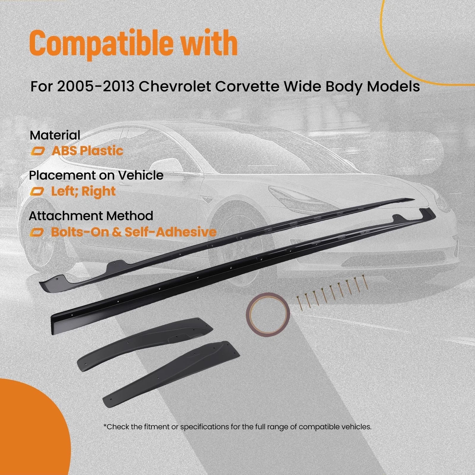 ABS Side Skirt Extension Panel for Chevrolet Corvette (2005-2013) Black