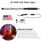 2ft RGB LED Whip Lights for Polaris UTV ATV (2010–2023)