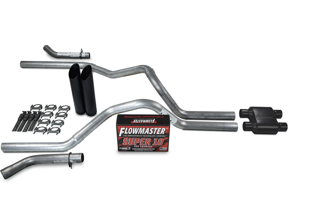 Dual Inlet Exhaust Kit for GM 1500 (1996–1999) - Flowmaster Super 10, Black Tips