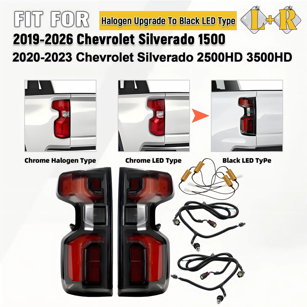 LED Tail Lights for Chevy Silverado 1500 (2019–2026) Black Pair Conversion