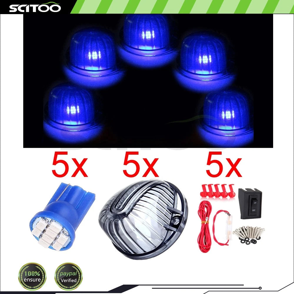 5PCS Smoke Lens Cab Marker Lights + 3020 Blue LED Bulbs for GMC