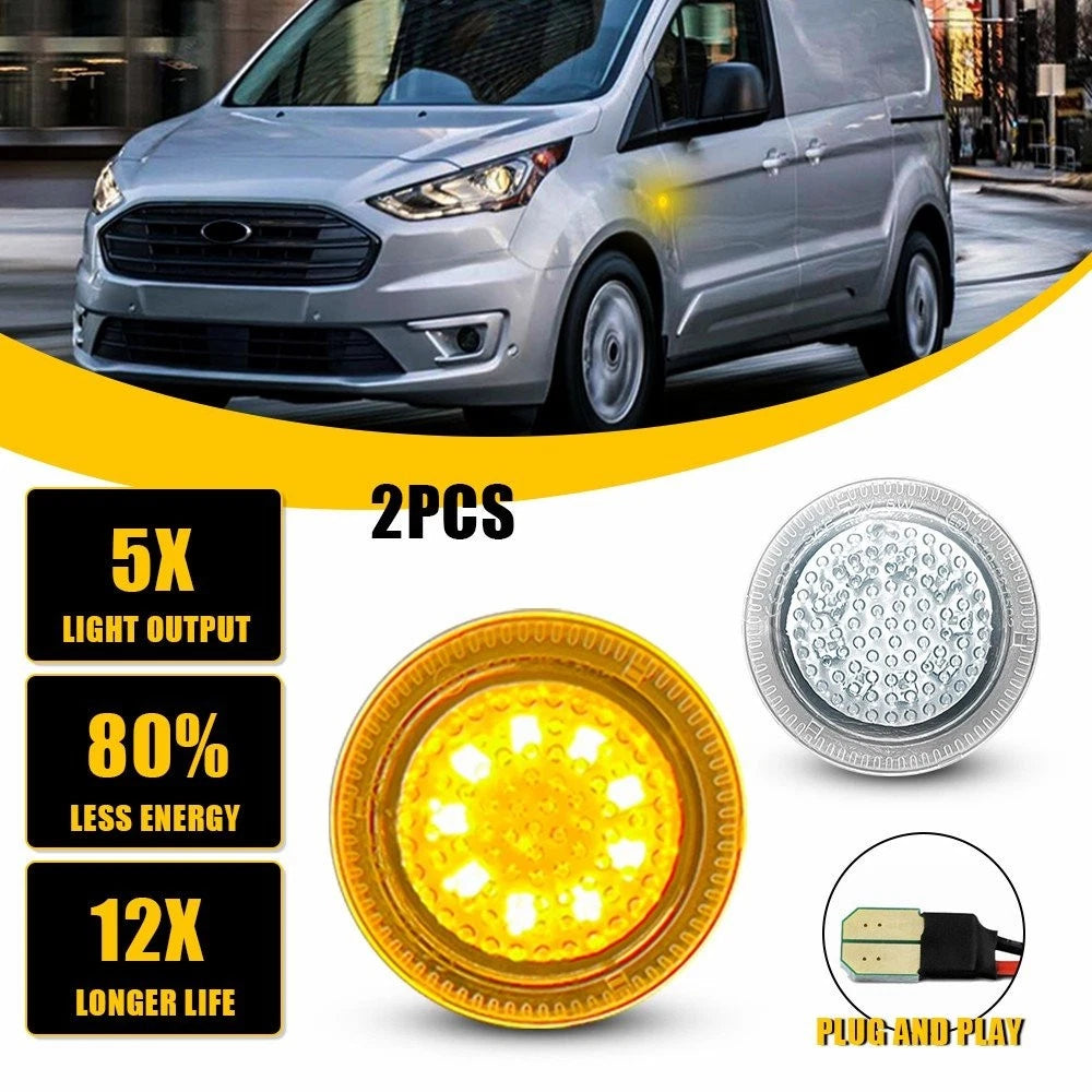 Clear Lens Amber LED Side Turn Signal Lights for Ford Transit Connect (2010–2023)