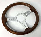 Steering Wheel 14 Inch Drilled 3 Spoke Walnut Grip for Universal Fit (9 Hole)