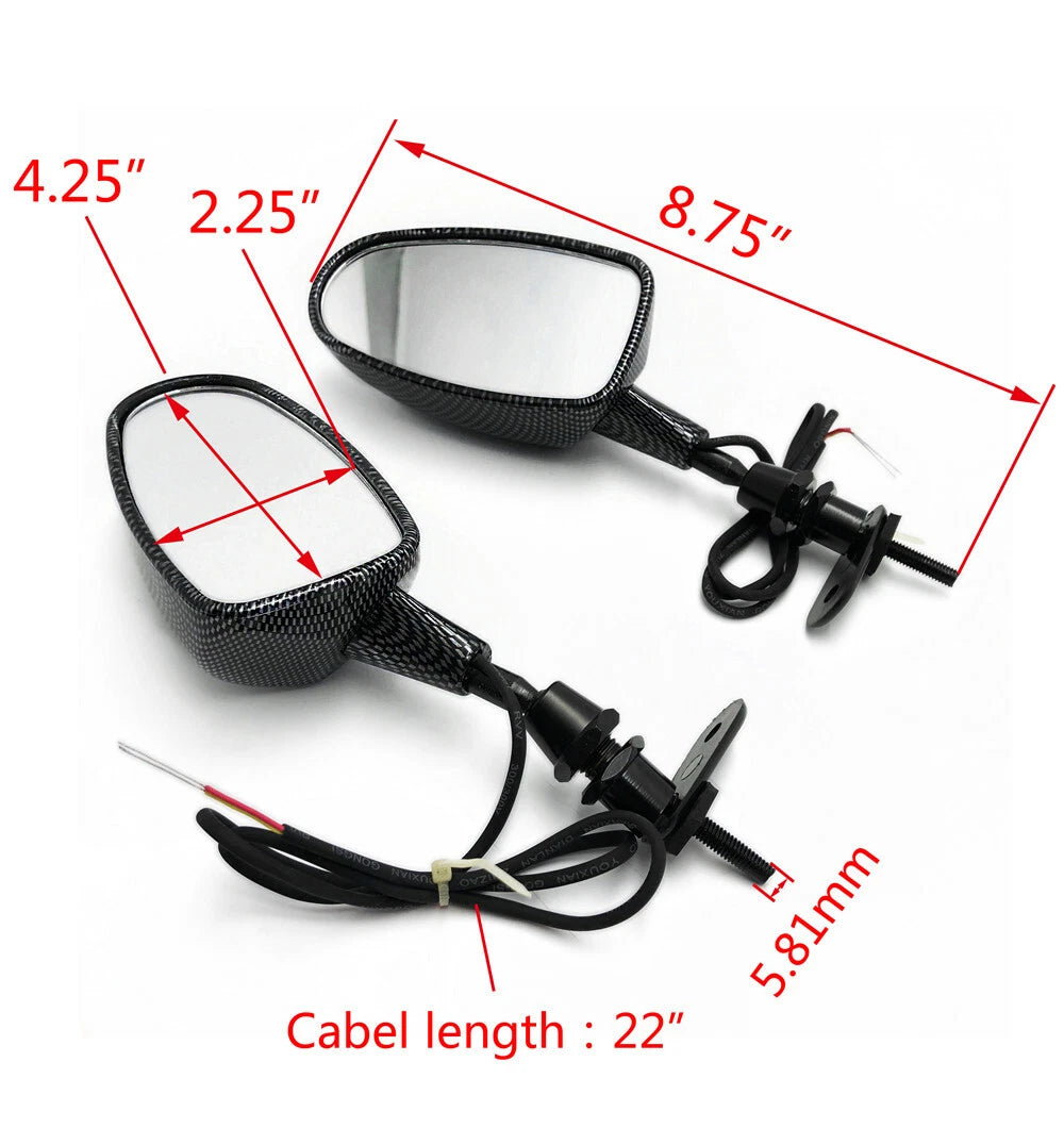 LED Rearview Mirror 6MM for Harley, Suzuki, Kawasaki, Yamaha, Honda