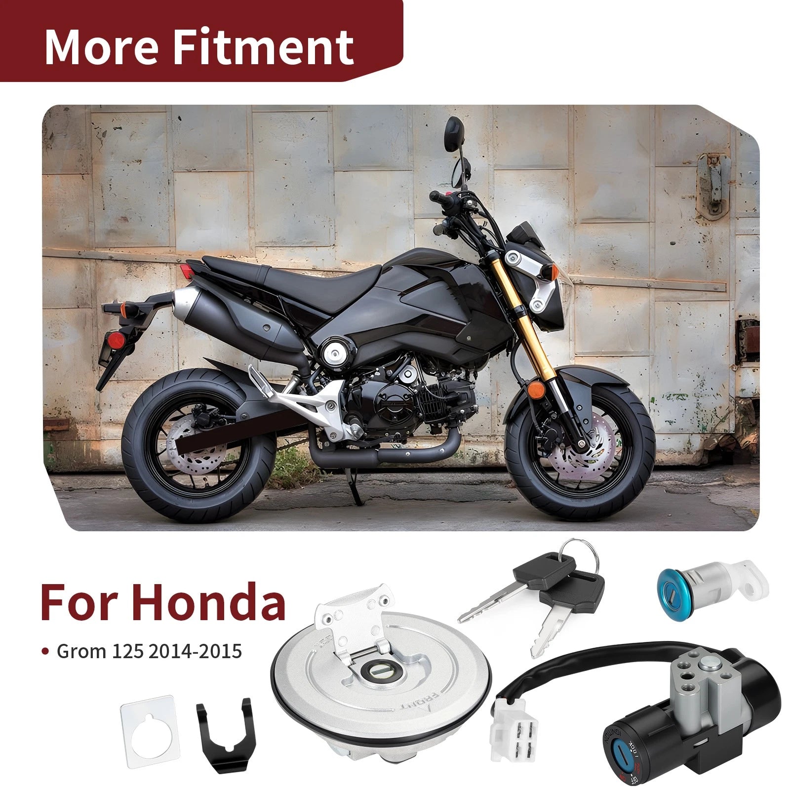 Ignition Switch Fuel Gas Cap Lock Key Set for Honda Grom 125 (2014–2015)