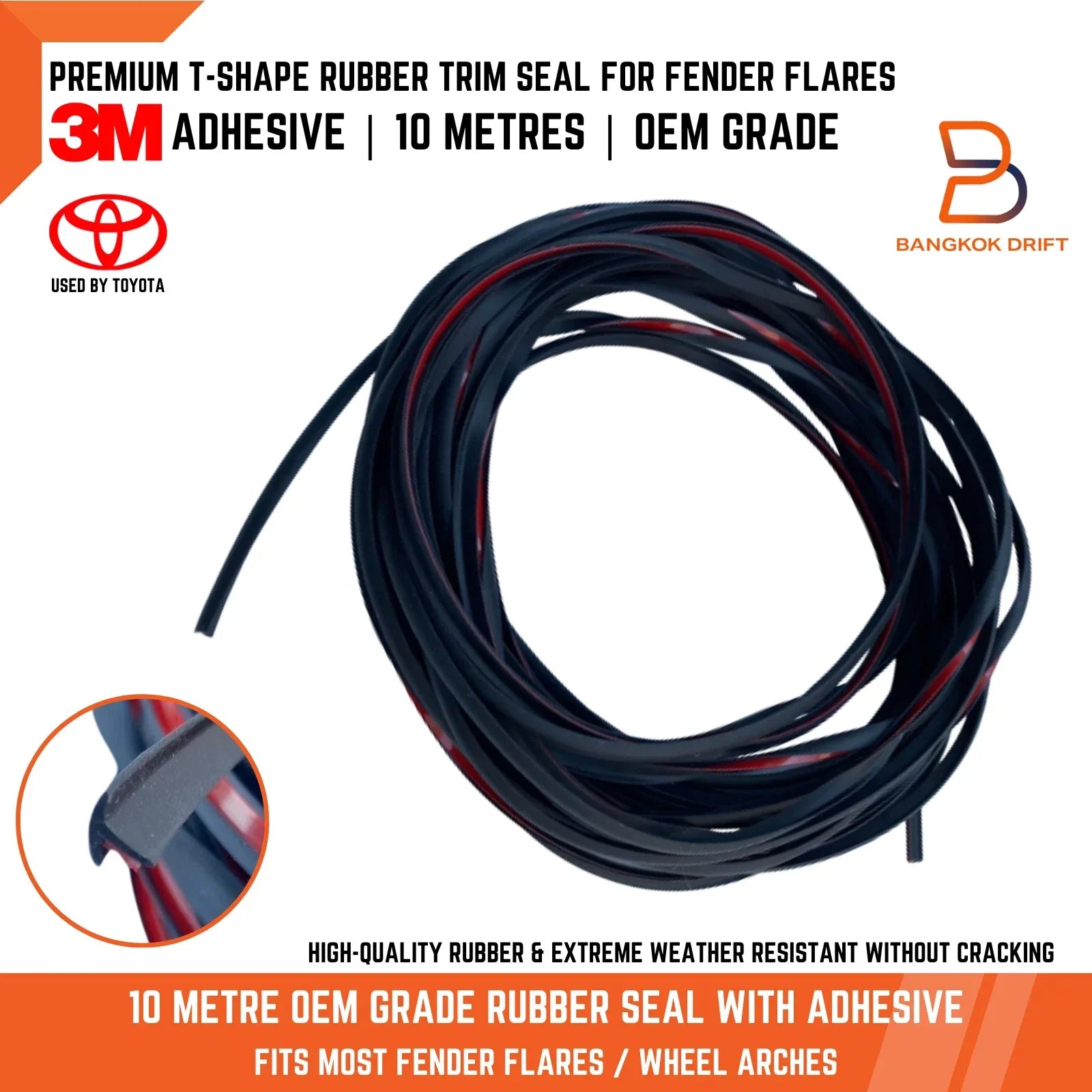 10M Premium T-Shape Rubber Edge Trim Fender Flare Seal 3M Adhesive for Car Truck