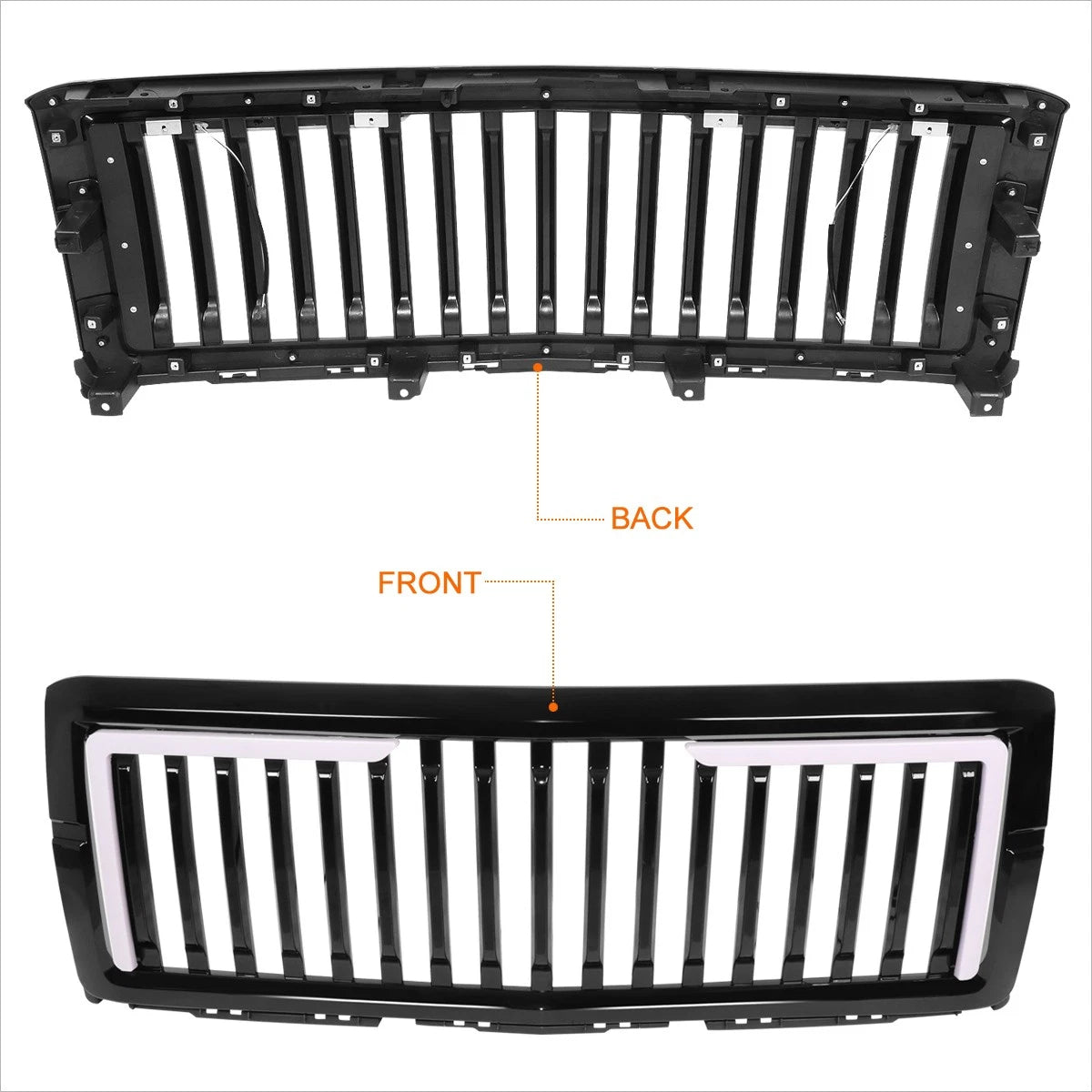 Vertical Slat Front Bumper Grille + L-Shape LED Bar for Chevy Silverado 1500 (2014–2015)