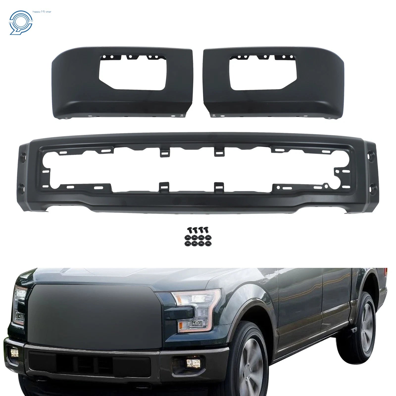 Front Bumper with Fog Light Hole for Ford F150 (2015–2017) Black Steel