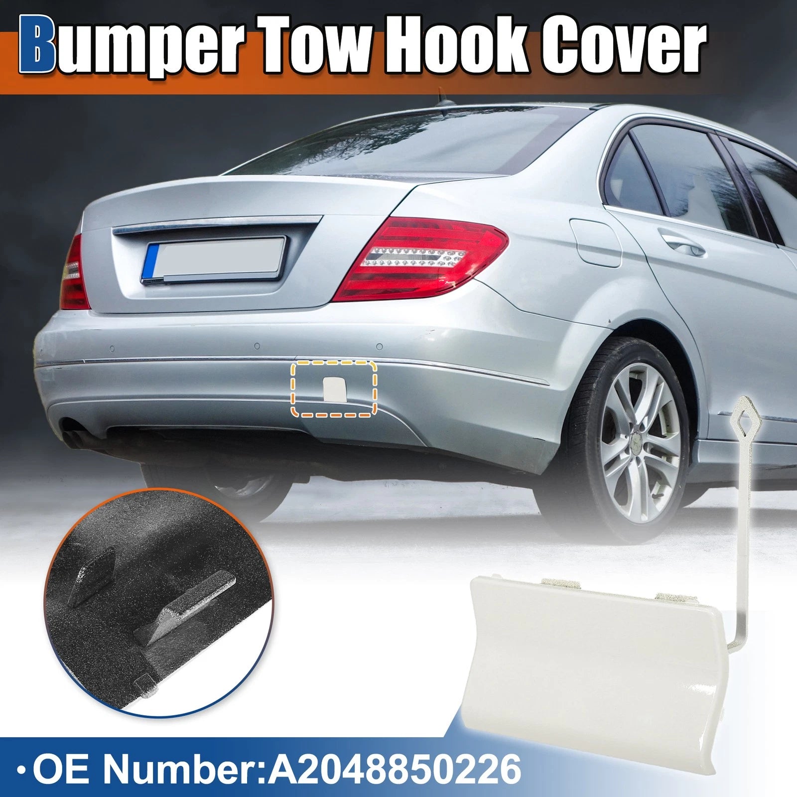 Rear Car Bumper Tow Hook Cover for Mercedes-Benz C-Class (2015–2021) No.A2048850226 White