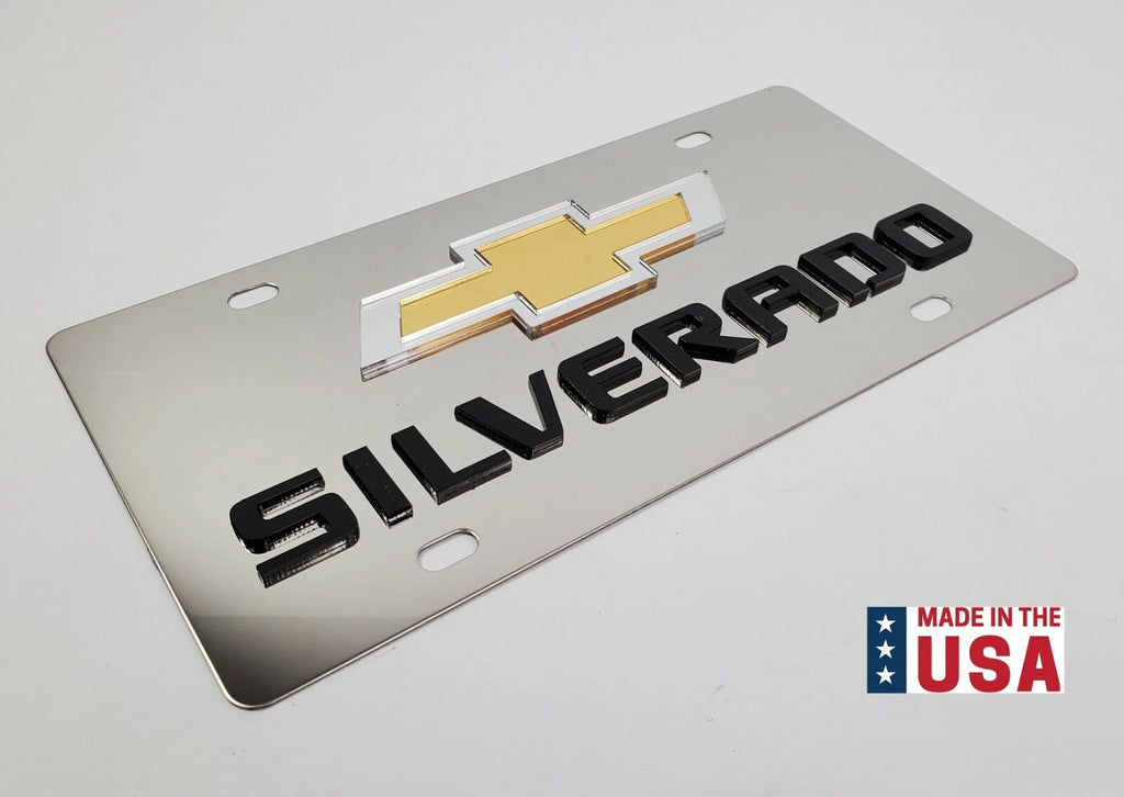 Chrome Bowtie Emblem License Plate 3D Gold Gloss for Chevy Silverado (2007–2019)