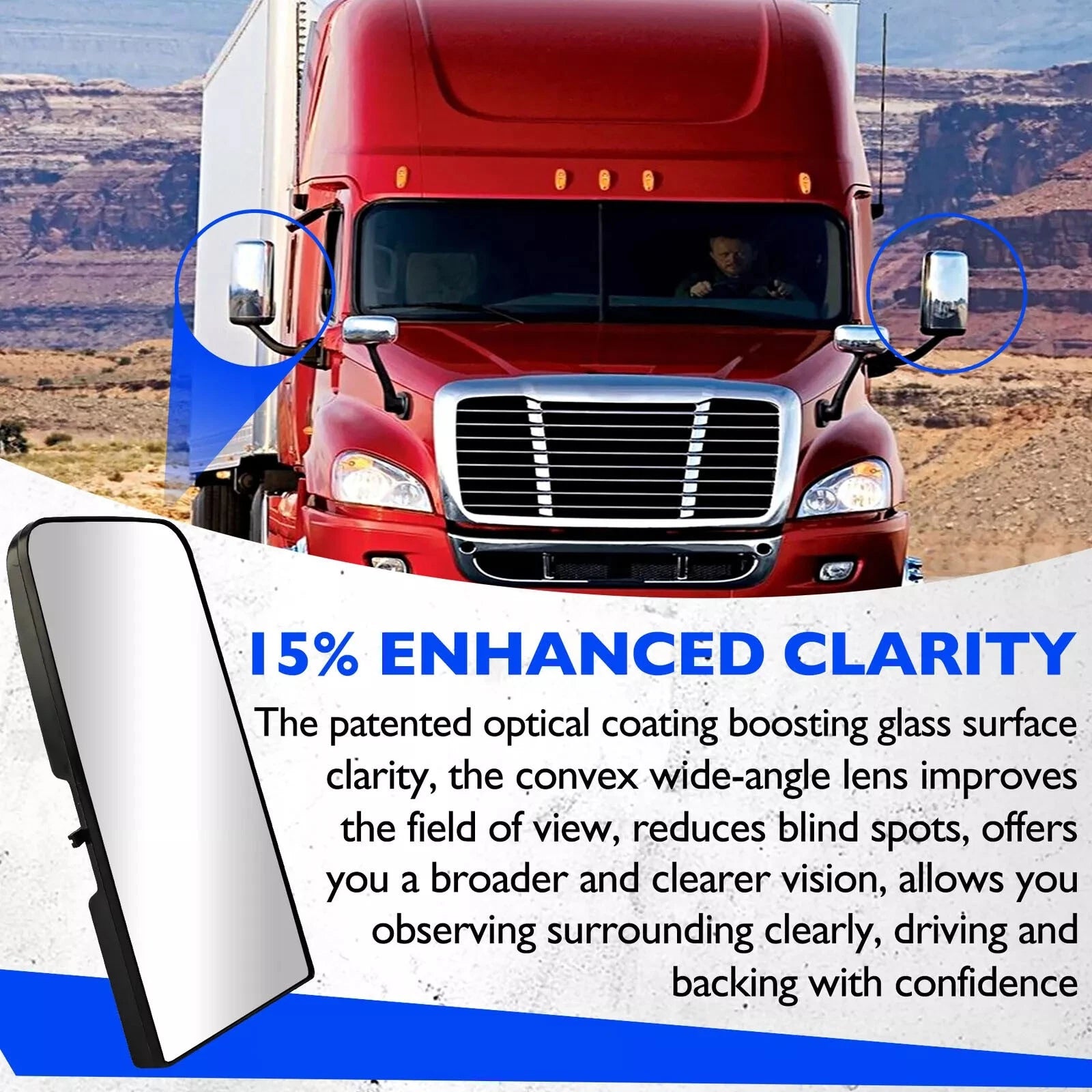 Heated Upper Flat Rear View Mirror Glass for Freightliner Cascadia (2008–2016)