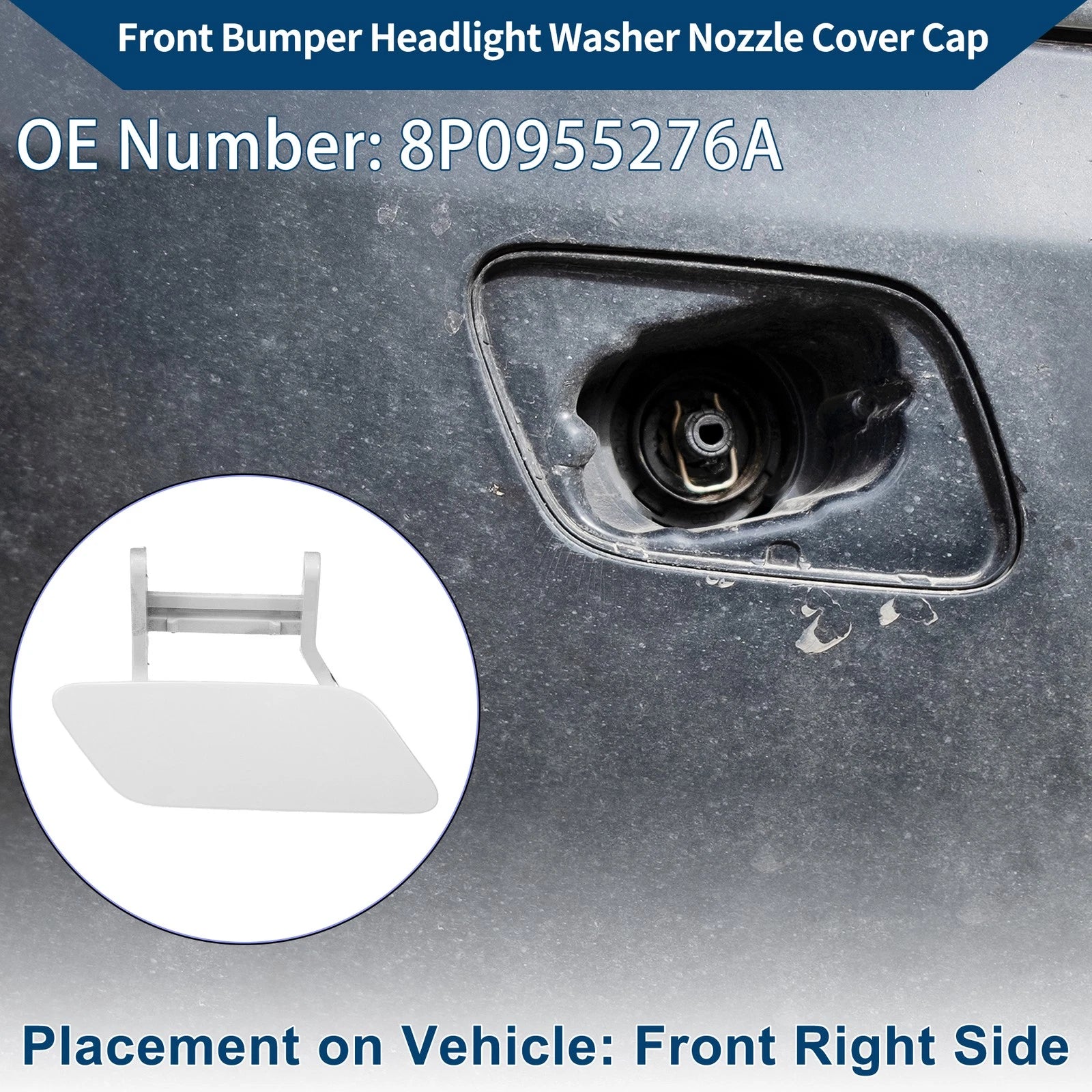 Front Right Washer Nozzle Cover Cap for Audi A3 (2008–2014) 1 Pcs White